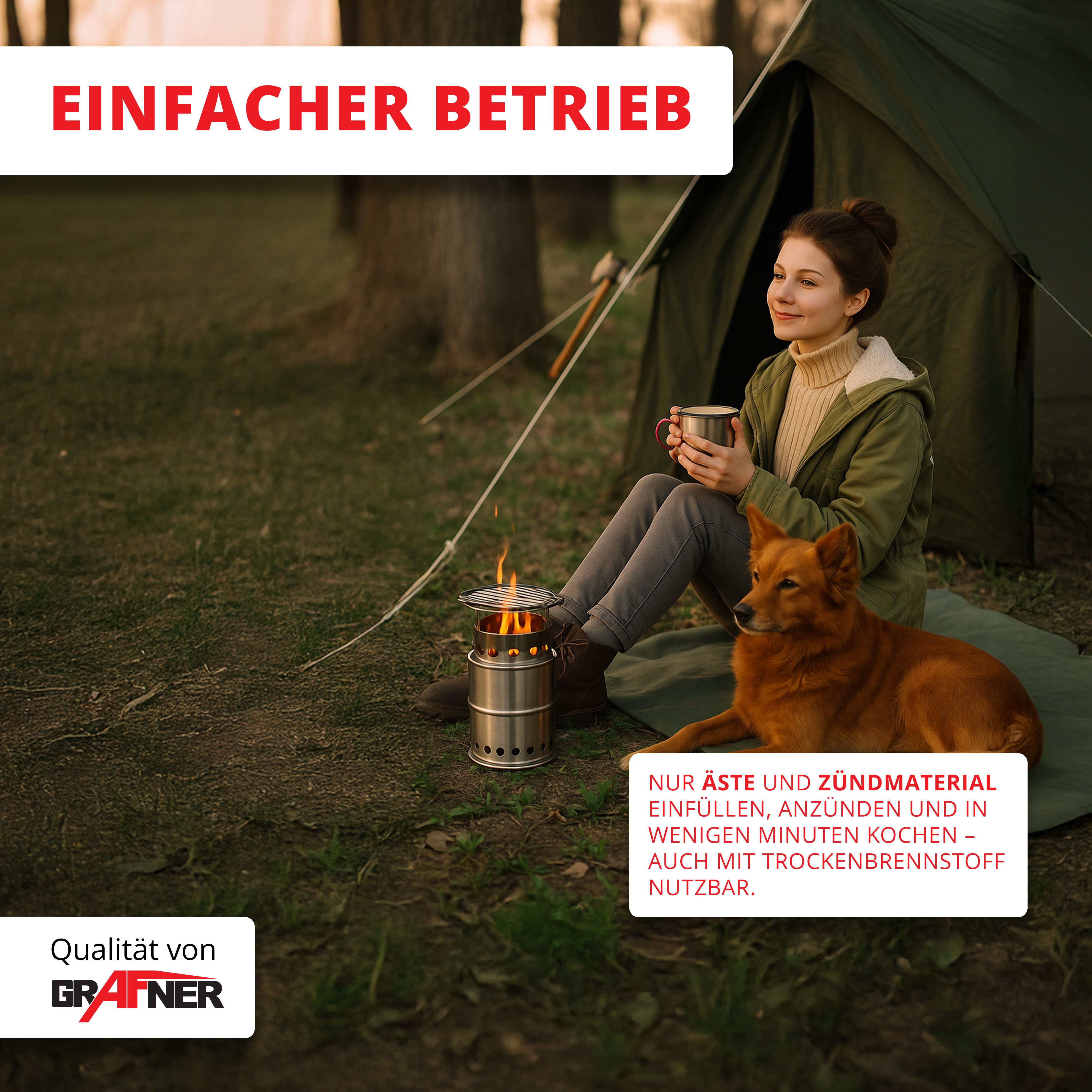 Grafner Holzkohlegrill Campingkocher Edelstahl Outdoor Holz-Ofen, Ø 13,5 x 21,5 cm