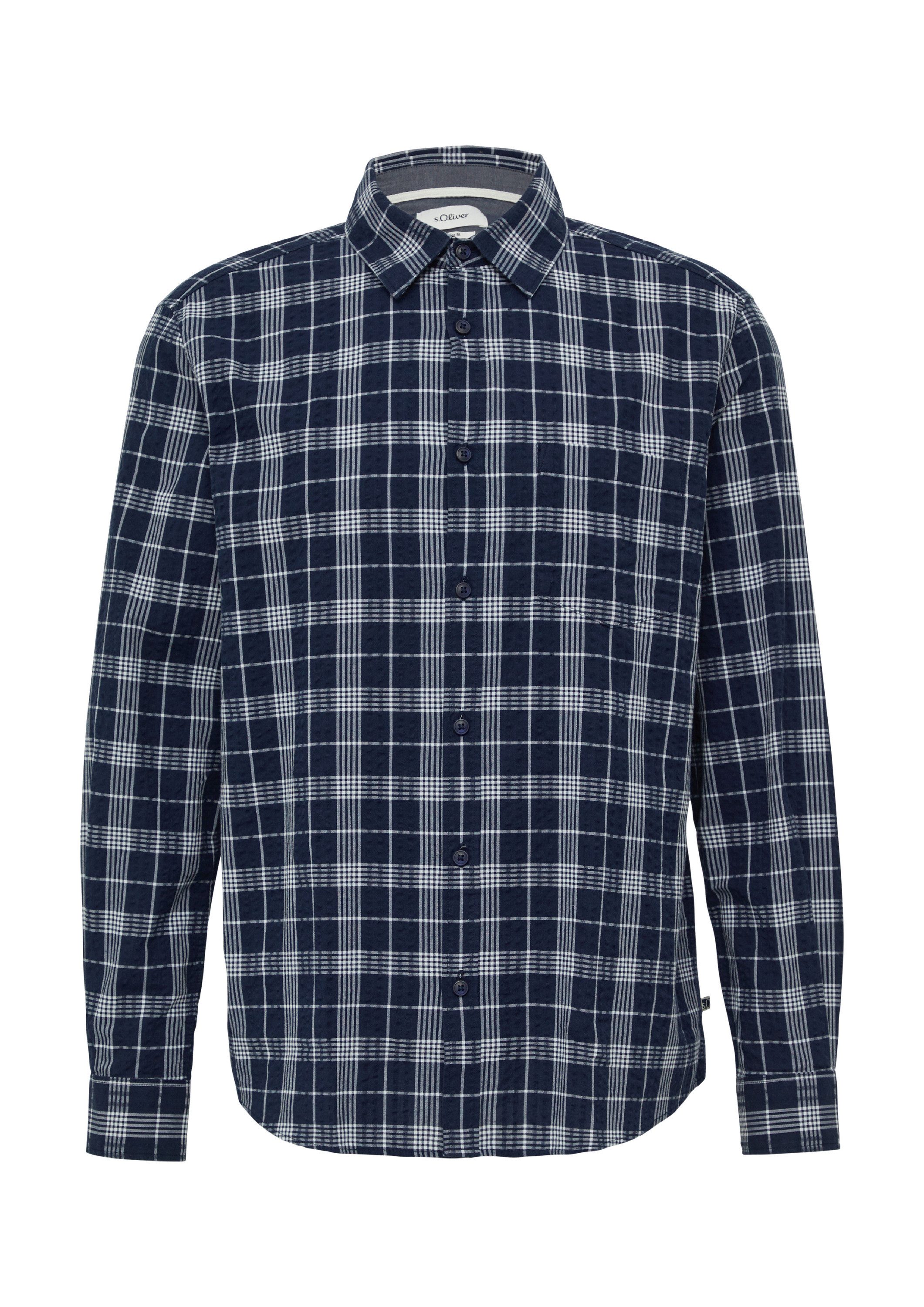 s.Oliver Langarmhemd Hemd Regular Fit: Kariertes Baumwollhemd aus Seersucke günstig online kaufen