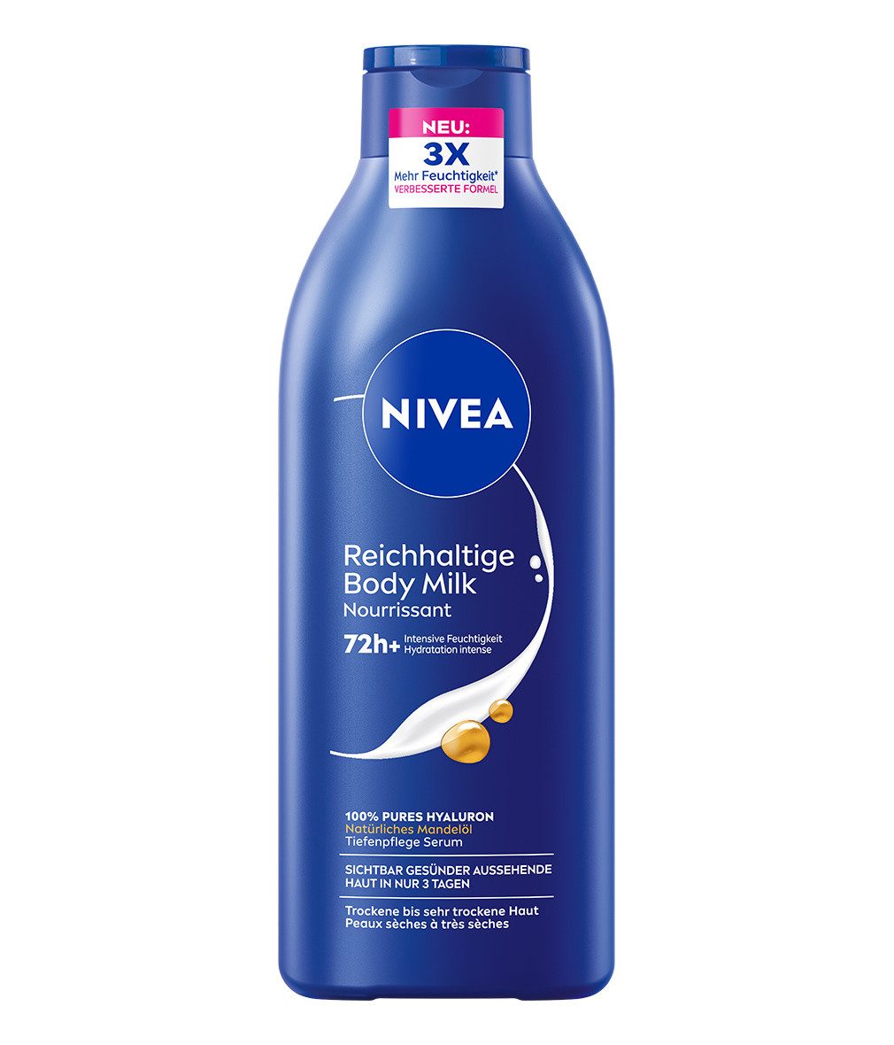 Nivea Körpermilch Reichhaltige Body Milk 2 x 400ml 72h+ Intensive Feuchtigkeit, 2-tlg., Nicht fettend und schnell einziehend