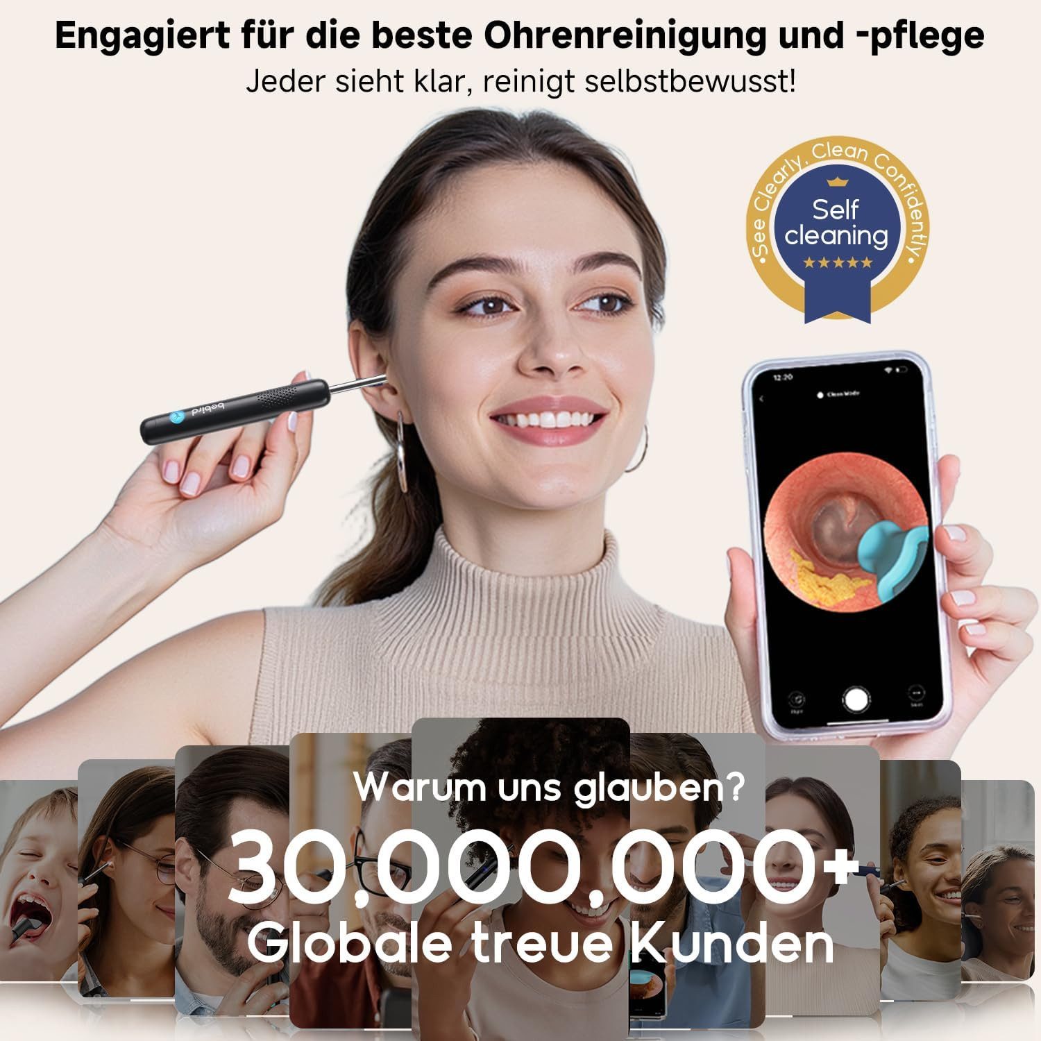 Luckice Ohrenreiniger Ohrreiniger mit Kamera,Otoskop Ohrreinigung,Visueller Ohrreiniger, Spar-Set 1-tlg., Ohrenreiniger mit Otoskop, Set mit Pinzette & Dropper, 1080P HD WiFi mit Pinzette für Erwachsene für Kinder für Baby