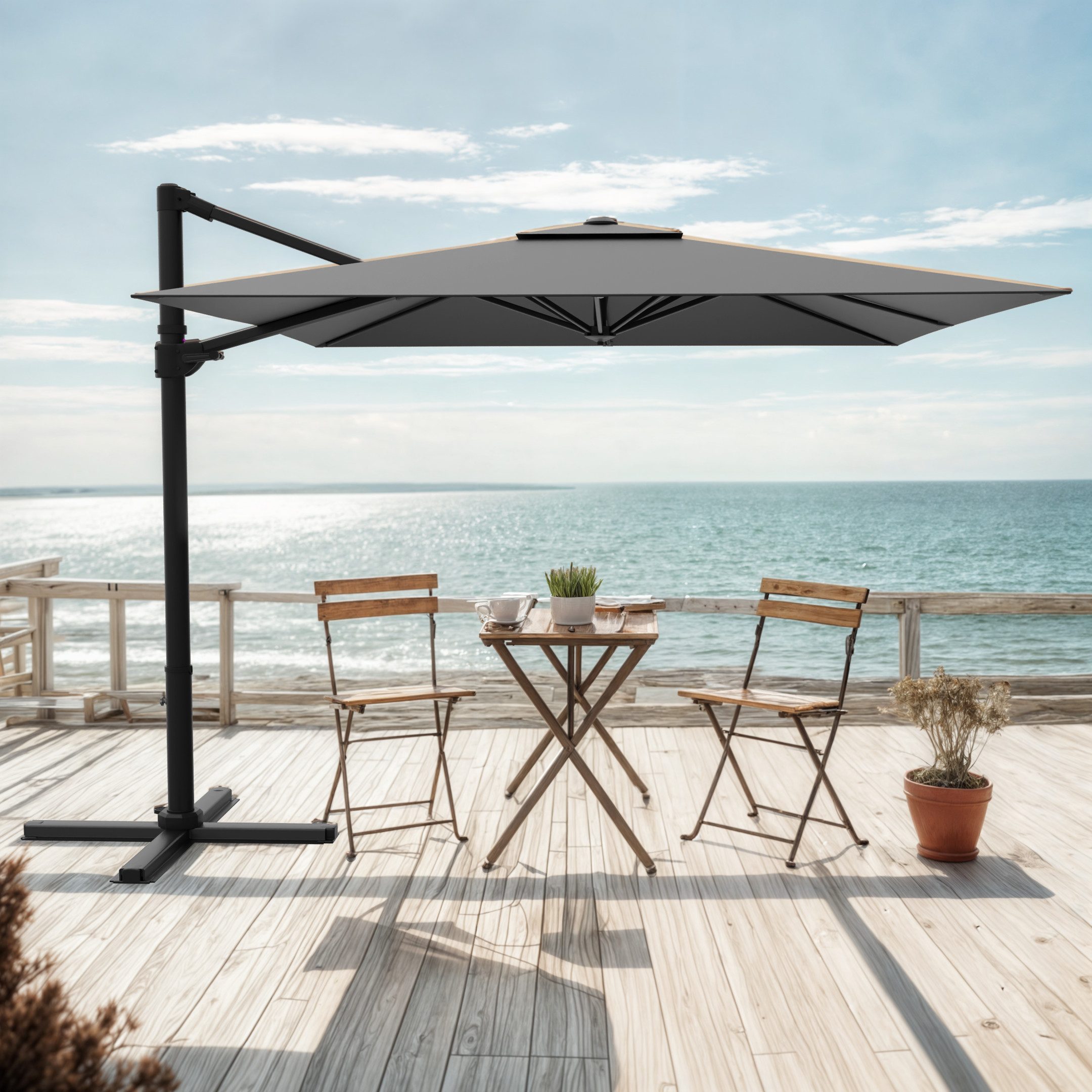 HOMALL Sonnenschirm Sonnenschirm mit Ständer, 360 Grad drehbar, UV-Schutz 50+, 330*245CM, 270*270CM, Gewicht 16KG, faltbar, geeignet für Garten, Terrasse, Schwimmbad, am Meer