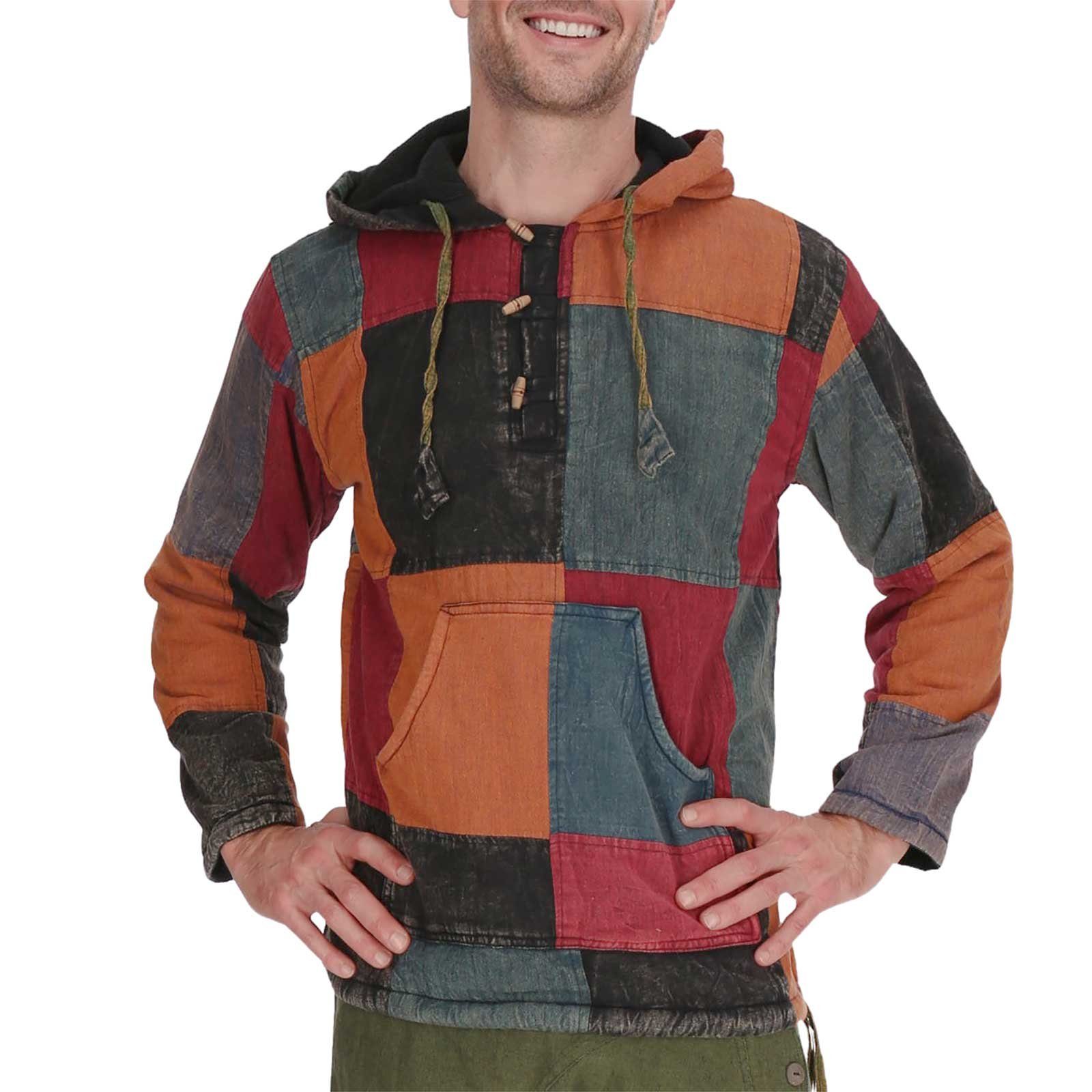 Hoodie Buntes alternatives Baja Hoodie Fischerhemd Kapuze Patchwork gefüttert