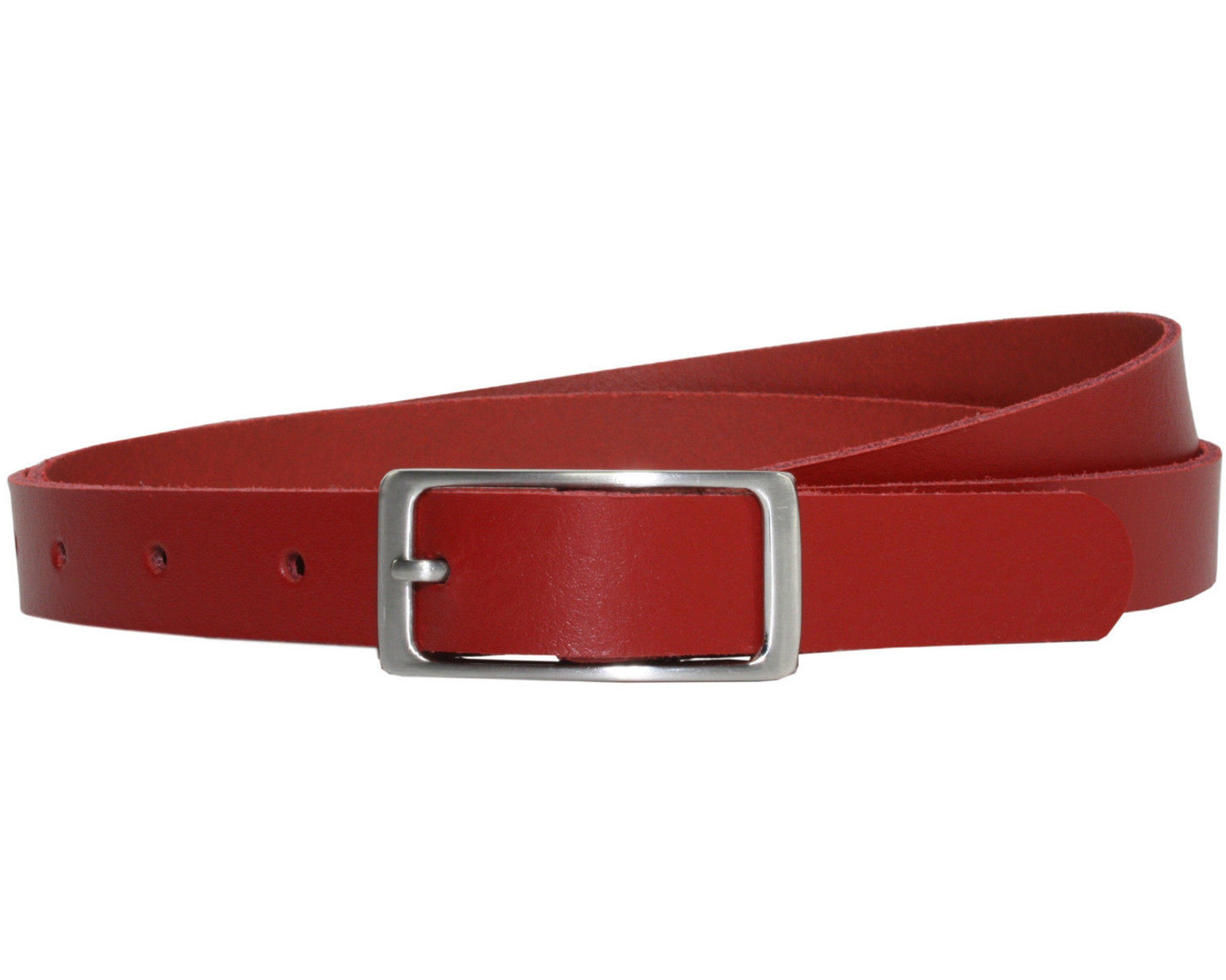 COLOGNEBELT Ledergürtel A1-SL Roter Ledergürtel im klassischen Design, mit silberner eckiger Gürtelschnalle