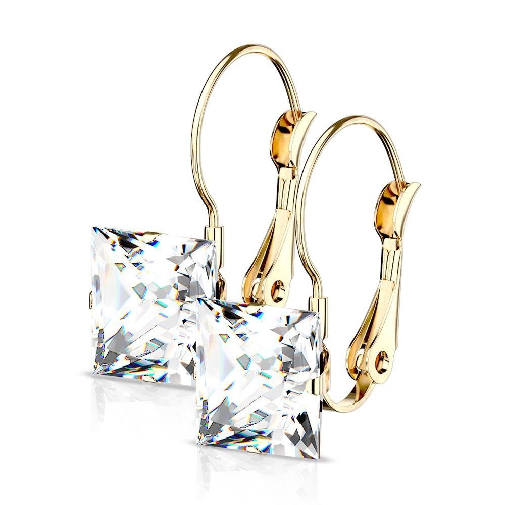 BUNGSA Ohrring-Set Ohrhänger Kristall eckig gold aus Edelstahl Damen (1 Paar (2 Stück), 2-tlg), Ohrschmuck Ohrringe