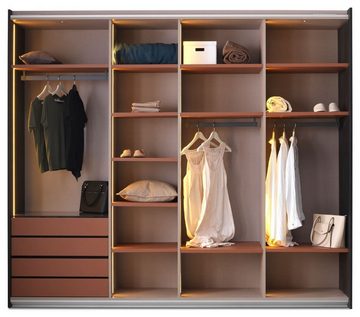 Casa Padrino Kleiderschrank Casa Padrino Luxus Schlafzimmerschrank Schwarz 260 x 70 x H. 228 cm - Beleuchteter Massivholz Kleiderschrank mit 2 Schiebetüren - Schlafzimmer Möbel - Hotel Möbel - Luxus Möbel