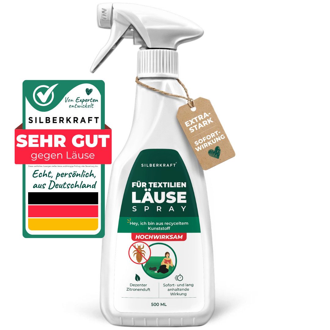 Silberkraft Insektenschutz-Spray Läusespray, Läuse-Ex-Spray, Textilien schützen, Kopfläuse vorbeugen Gegen Läuse und deren Nissen, 1-tlg., Umgebungsspray gegen Läuse, effektives Abwehrspray gegen Nissen