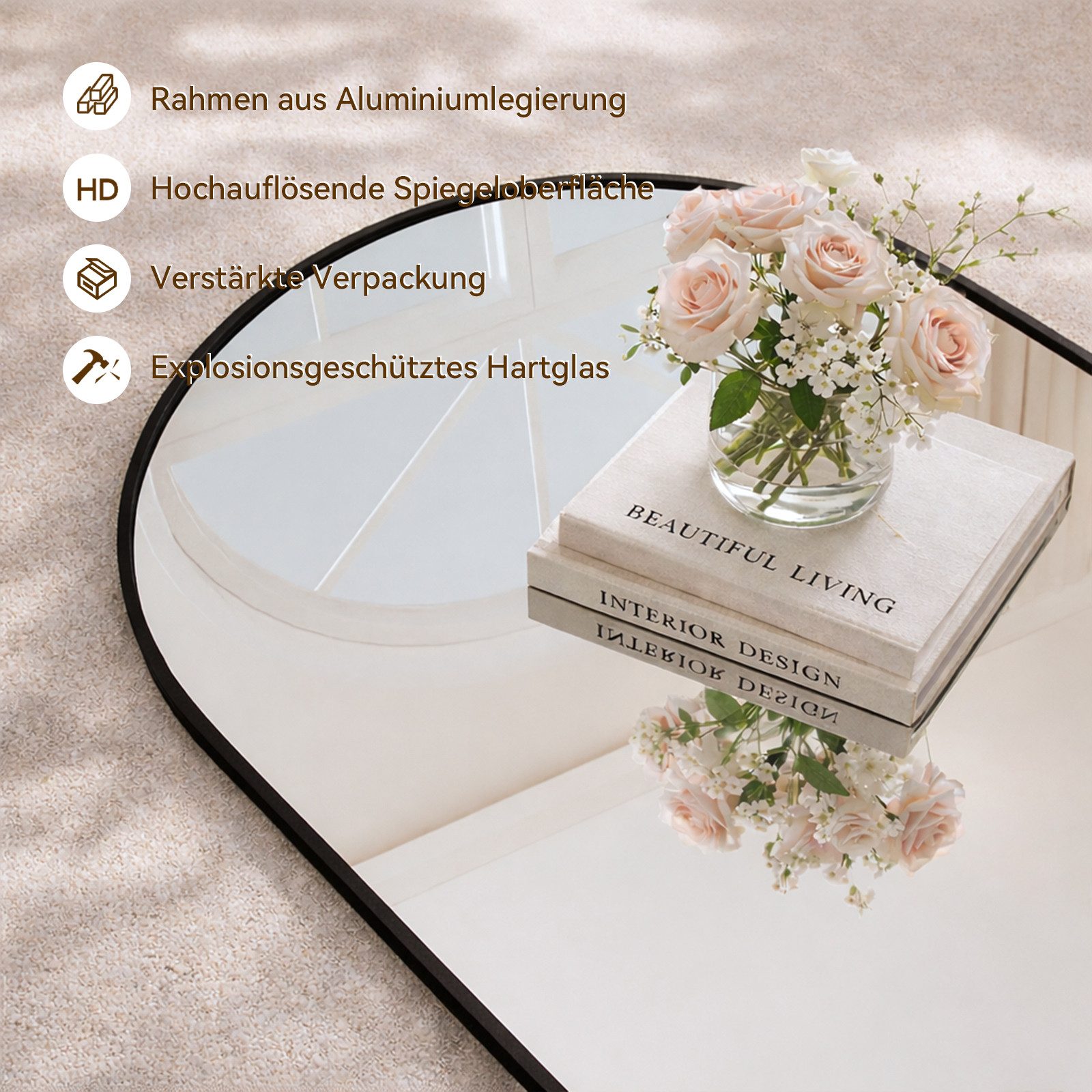 Teravin Ganzkörperspiegel,Standspiegel & Wandspiegel Bruchsicher mit Aluminium Rahmen, Hartglas, 171x76cm/180x75cm Großer Spiegel für Schlafzimmer, Bogen Design