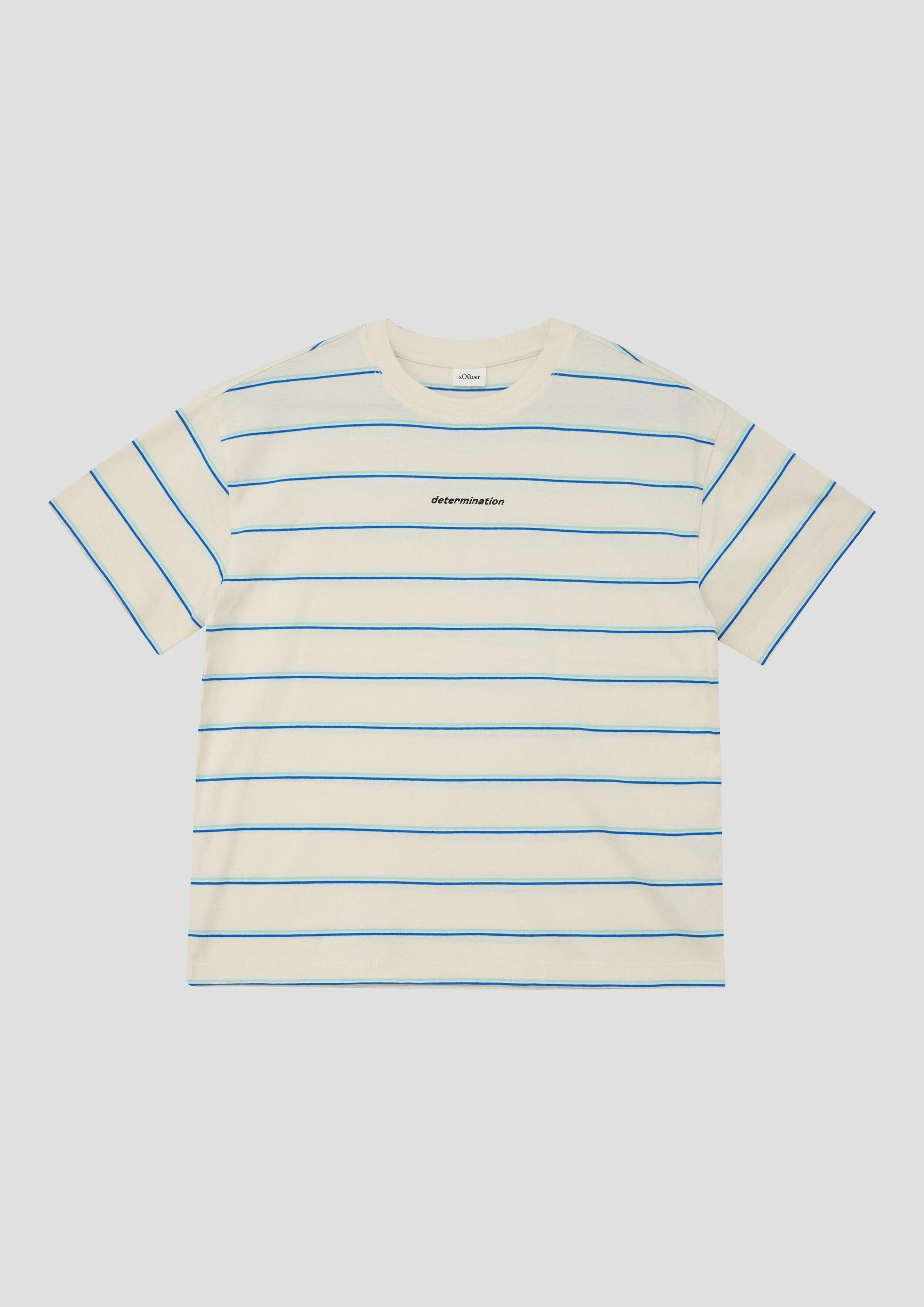 s.Oliver Kurzarmshirt T-Shirt Gestreiftes Oversize T-Shirt mit Stickerei