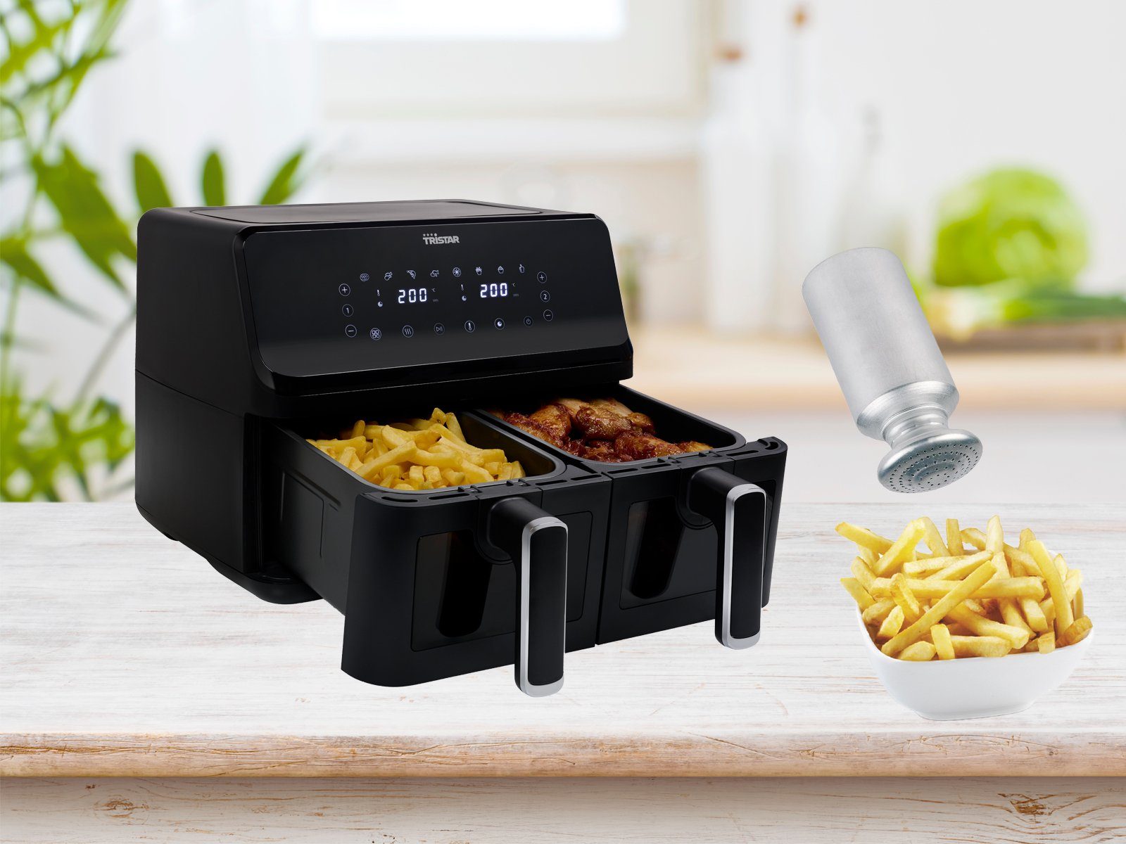 Tristar Heißluftfritteuse, 2700 W, 8L Doppelkorb mit Sichtfenster XXL Air Fritöse ohne Öl frittieren