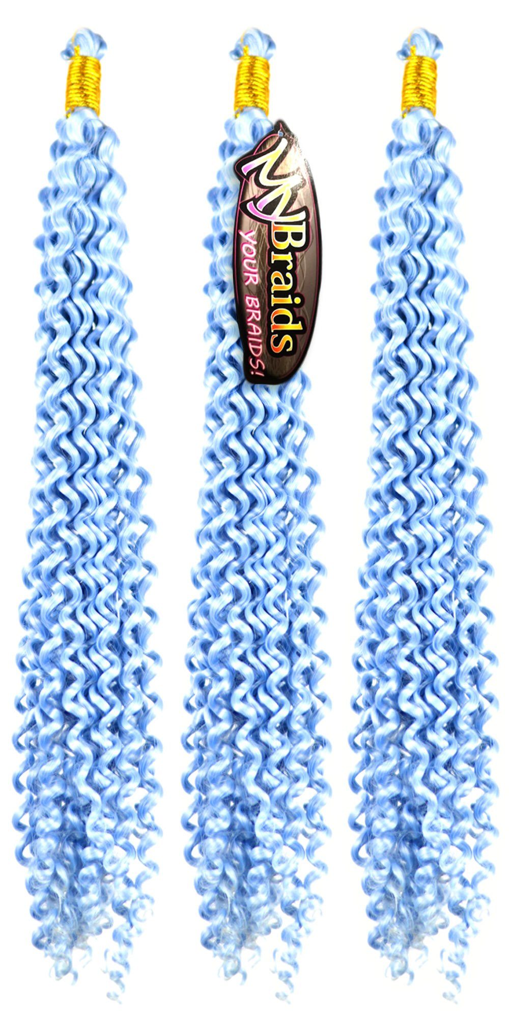 MyBraids YOUR BRAIDS! Kunsthaar-Extension Deep Wave Crochet Braids 3er Pack Flechthaar Zöpfe Wellig 17-W Silberblau