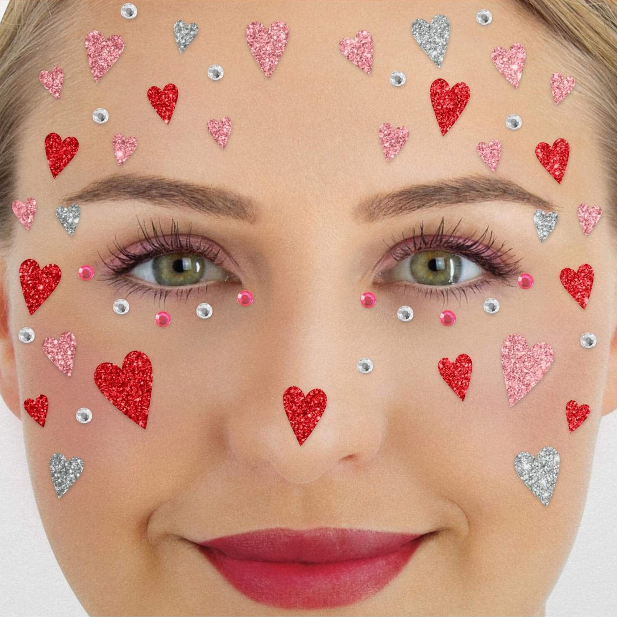 Party Factory Strass-Tattoo Glitter Face Tattoo - Herzen, mit Glitzerelementen und Strass-Steinchen je nach Wahl