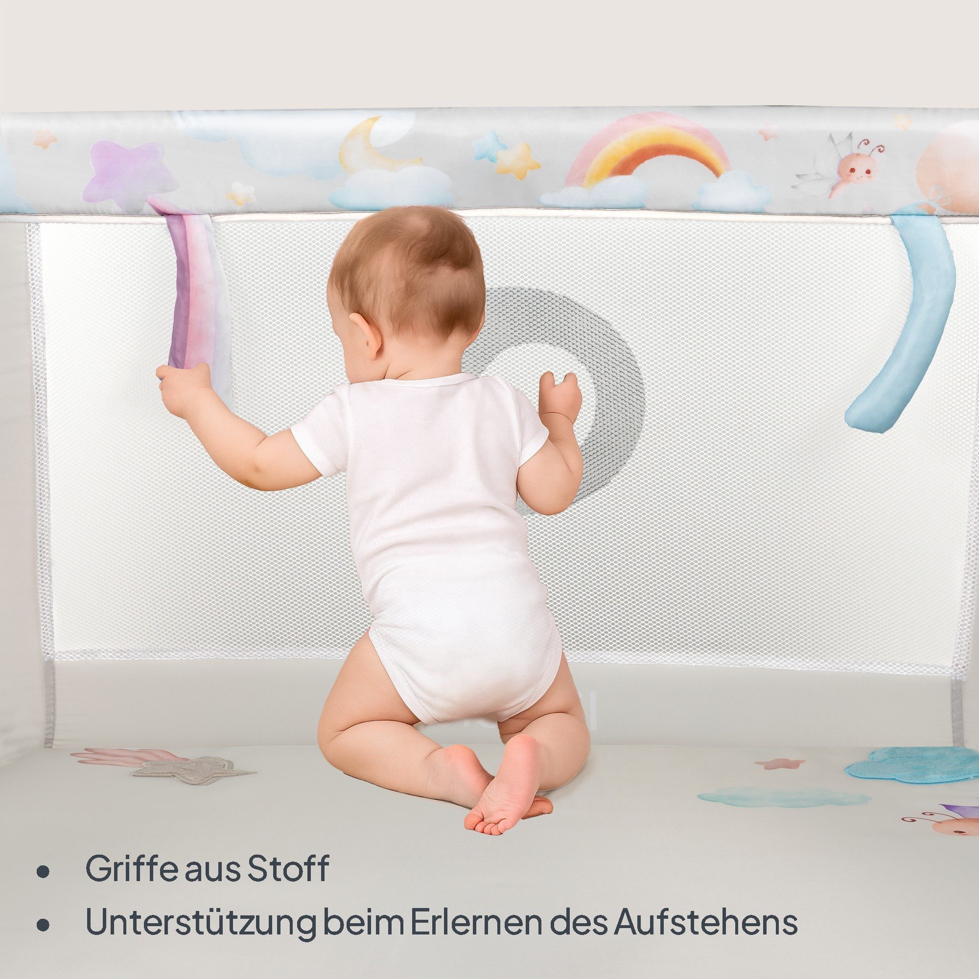 lionelo Laufgitter MILLE PLUS (Set mit Lernmatte und Tragetasche), Matratze/Spielzeug/Lernmatte/Reißverschluss-Eingang/Rollen – Bild 5 von 5