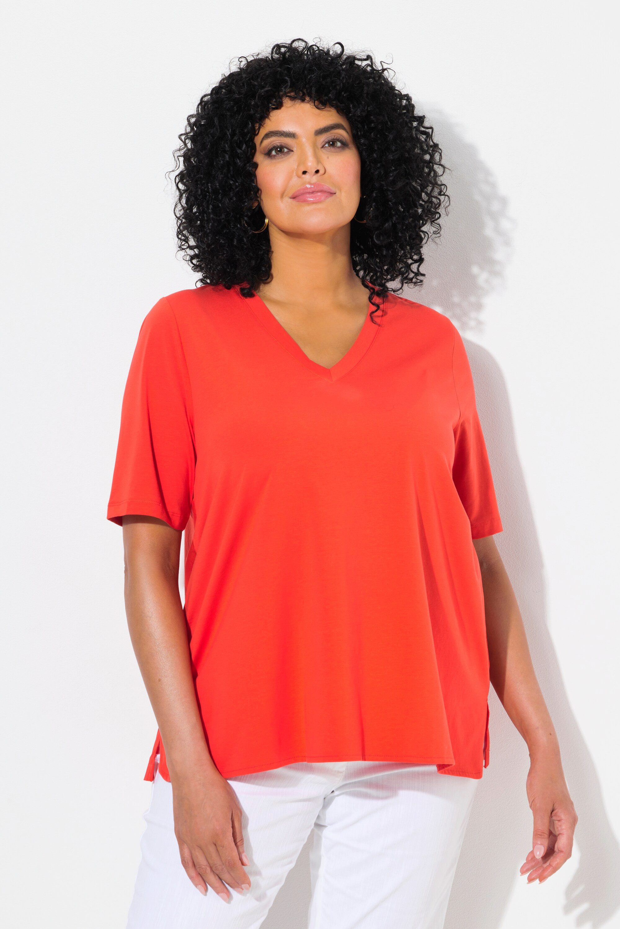 Ulla Popken T-Shirt T-Shirt Materialmix A-Linie günstig online kaufen