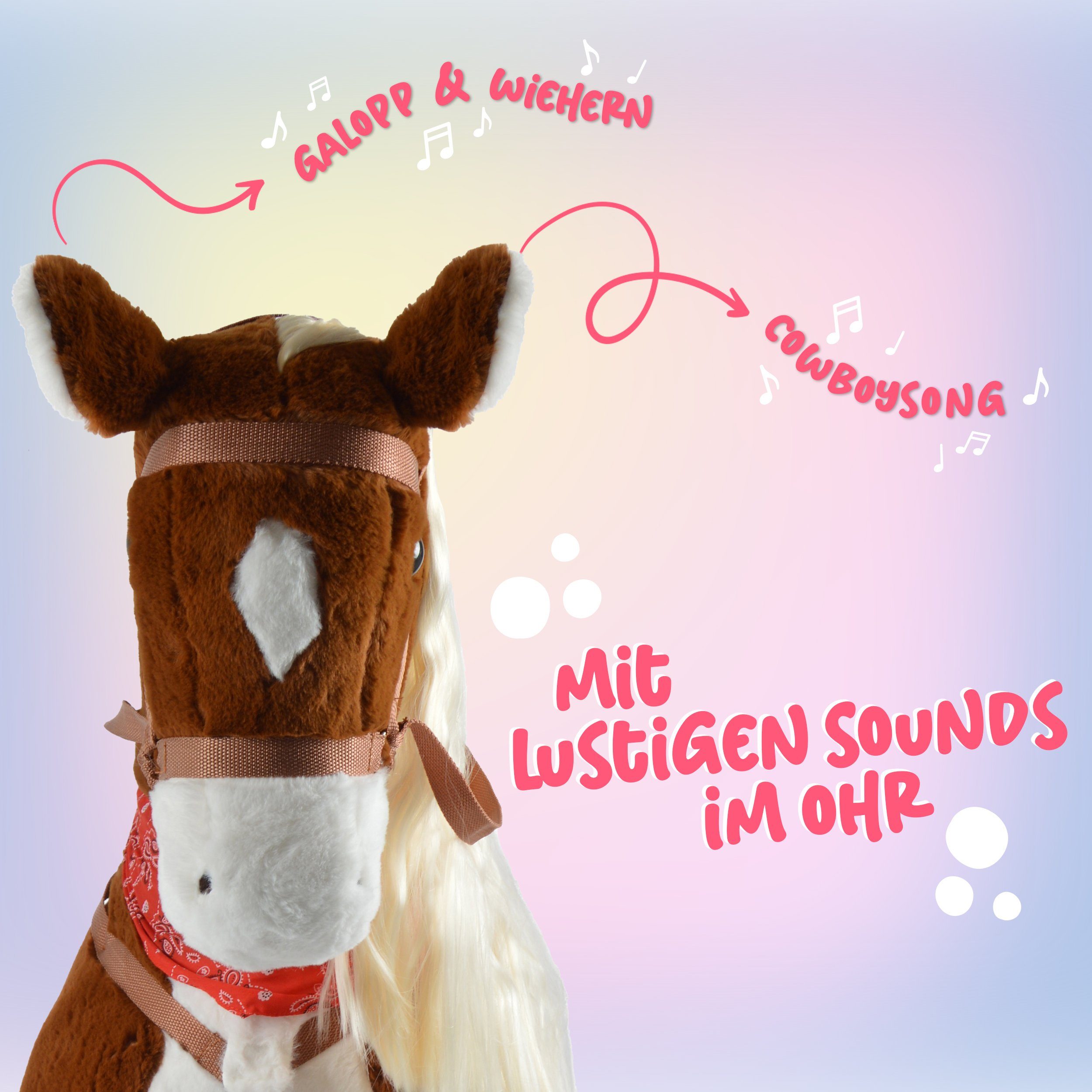 Pink Papaya Stehpferd Giant XXL 125 cm Kinder Stehpferd zum Reiten Plüschpferd, Fast lebensgroßes Spielpferd mit Sounds bis 100kg belastbar