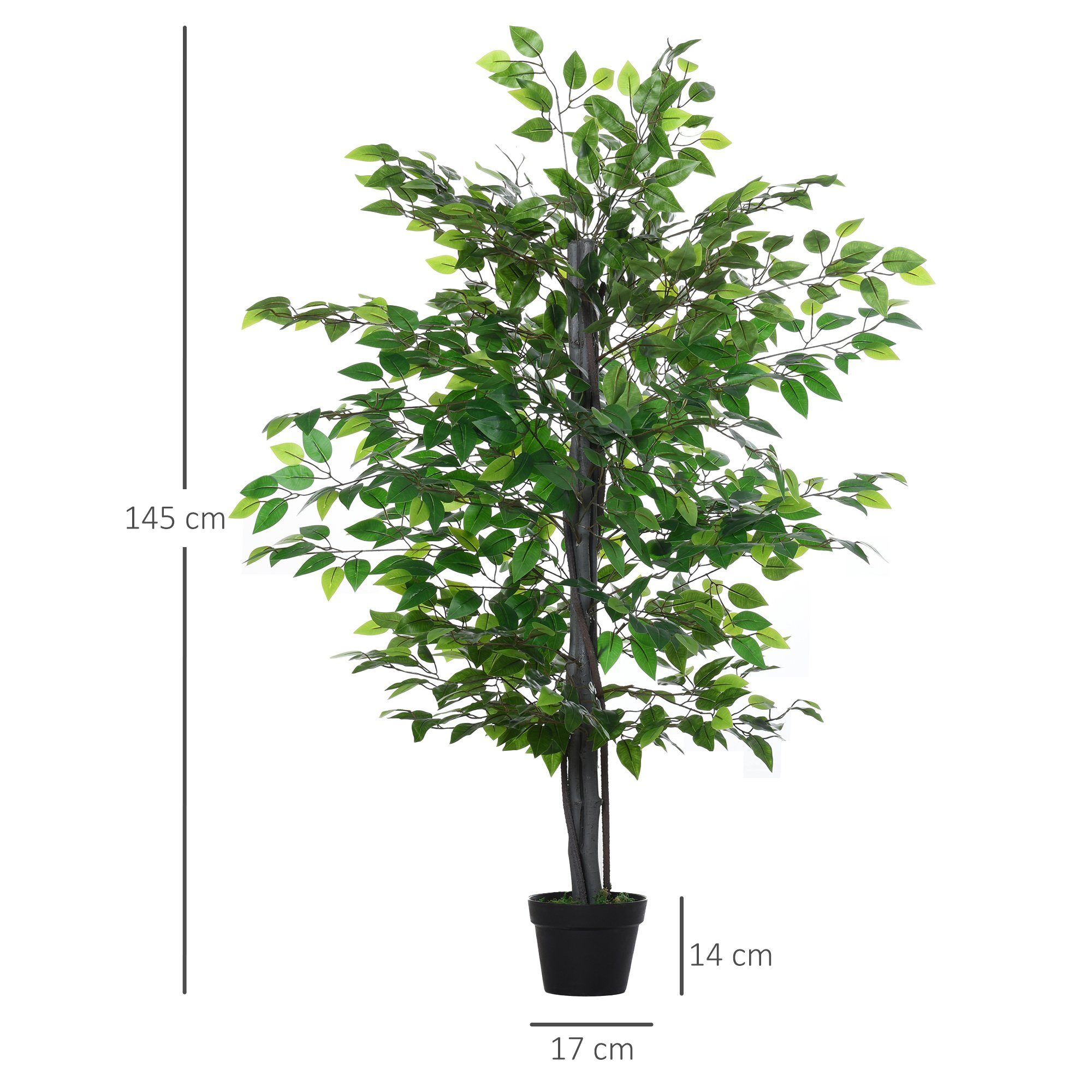 Kunstpflanze Künstlicher Ficus-baum, Kunstbaum, Fake Plant wie echt, für Büro Banyan, Outsunny, Höhe 145 cm, Grün v – Bild 3 von 5