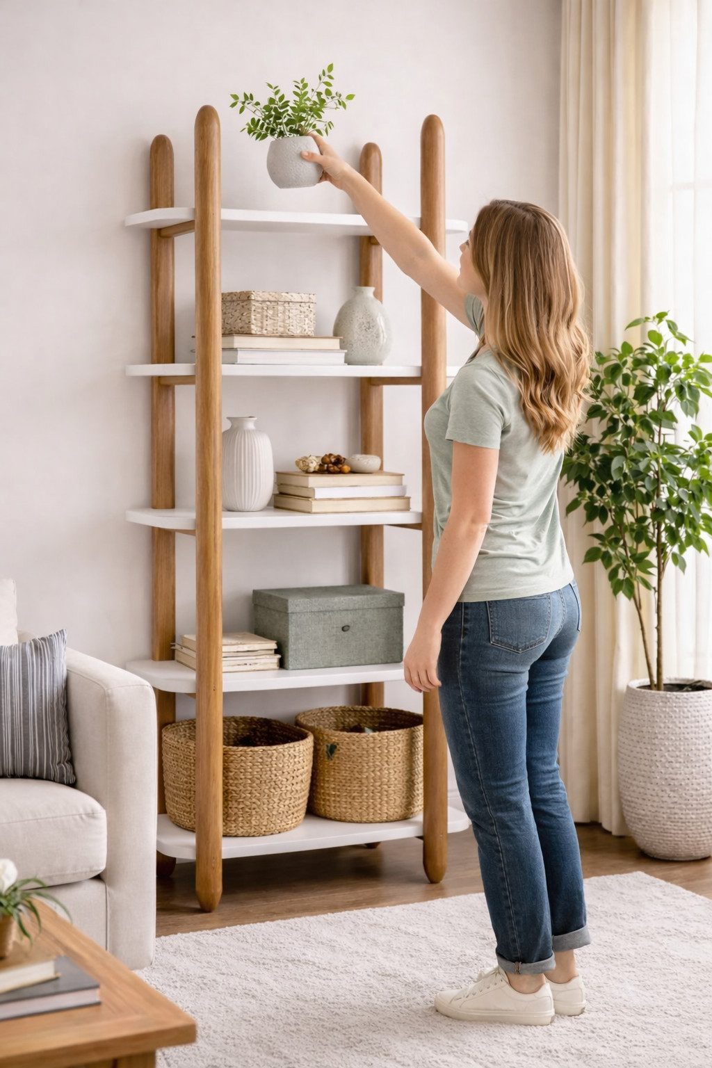 JVmoebel Bücherwand Weiß-Braunes Bücherregal Designer Loftmöbel Holz Regalböden Möbel, 1-tlg., Made in Europa