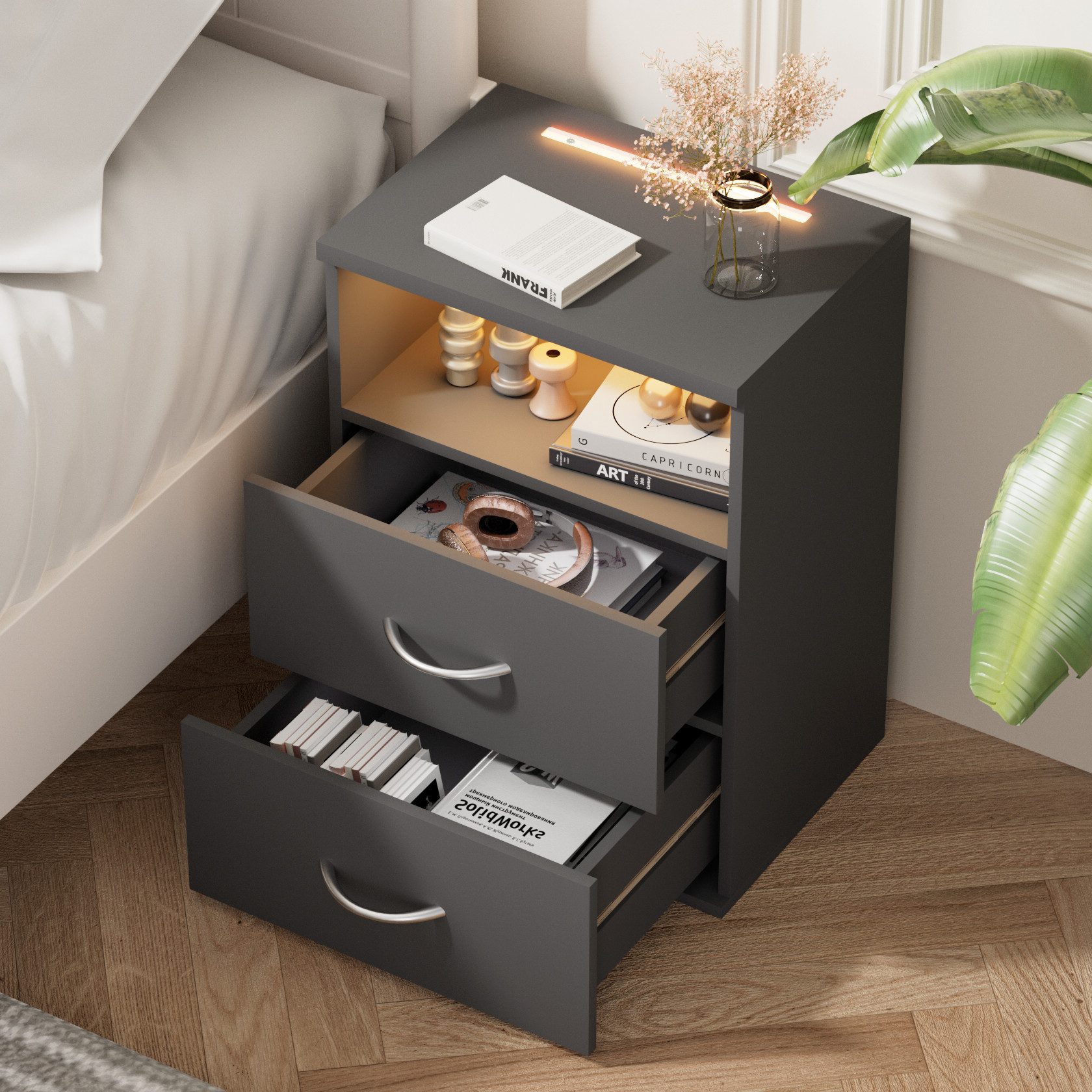 Casaria Nachttisch Jamie (2-St), mit Touch LED Beleuchtung 40x28x55cm Dimmb günstig online kaufen