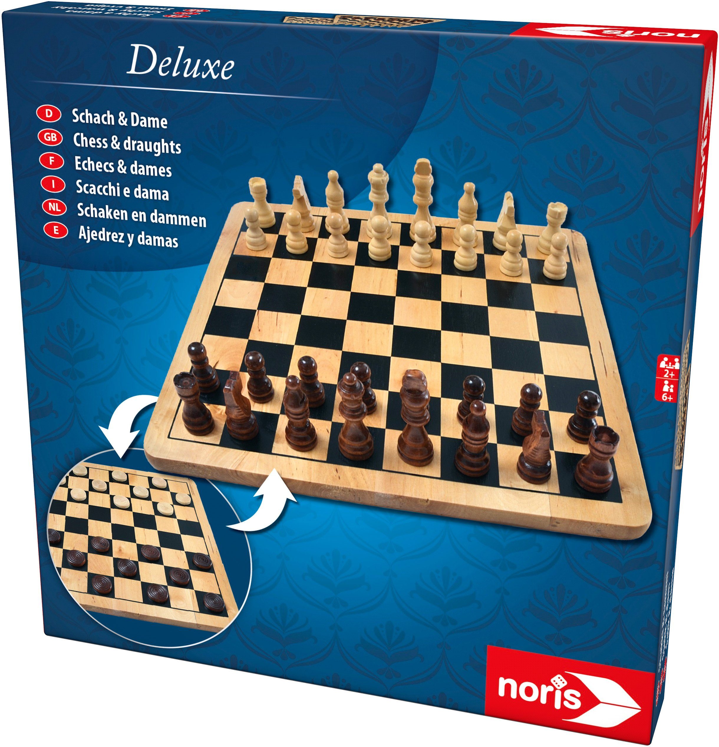 Image of NORIS Deluxe Holz - Schach & Dame Spieleklassiker, Mehrfarbig
