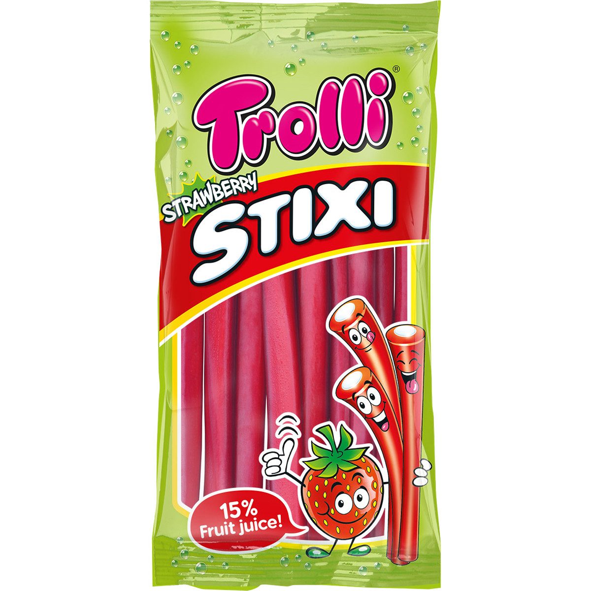 TROLLI Süßigkeit, Trolli Strawberry Stixi Gummibonbon mit Erdbeer Geschmack 85g