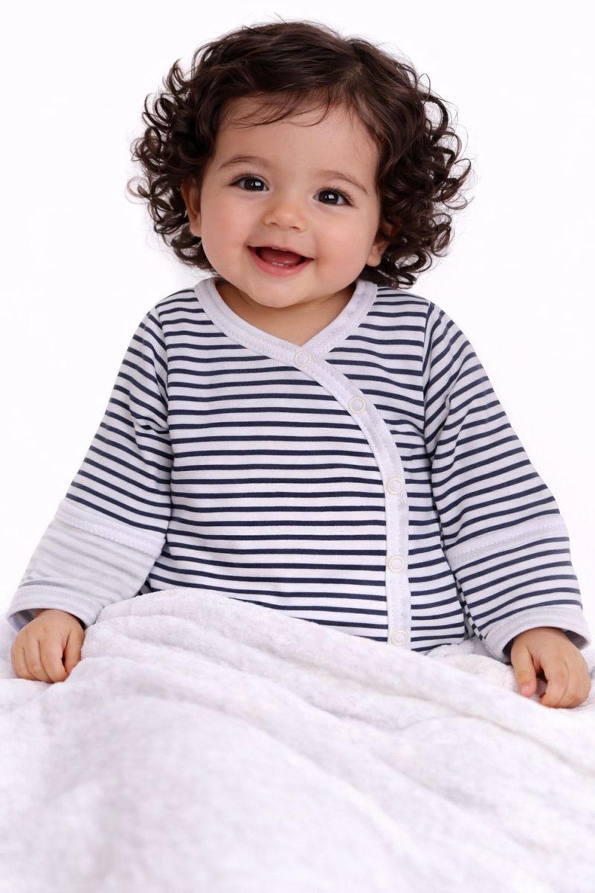 Body Wickelbody mit Kratzschutz Baby Langarmbody in Blau gestreift