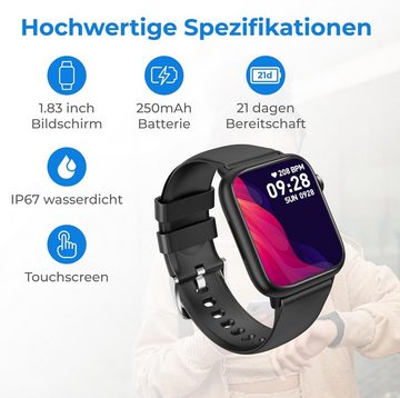 NV Nuvance Smartwatch (1,83 Zoll, Android, iOS), mit Pulsuhr und Fitness Tracker, 45 mm, IP67 Wasserdicht, Schwarz