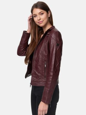 Tazzio Lederjacke F503 Damen Leder Jacke im Biker Look mit abnehmbarer Kapuze