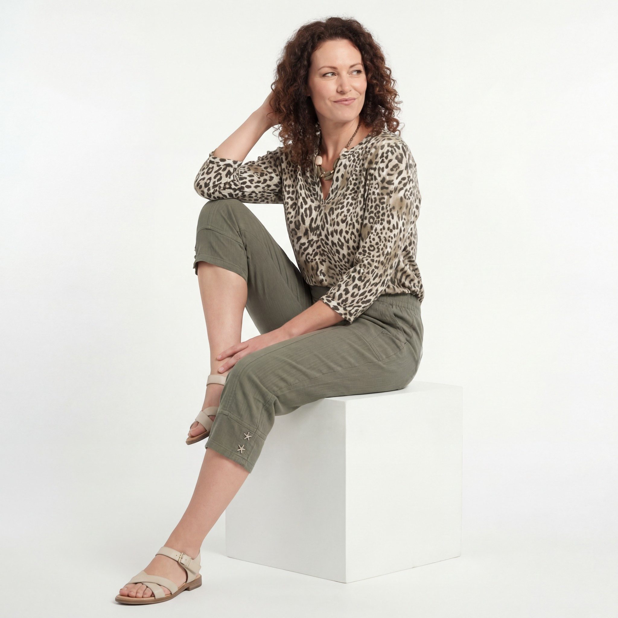 OriginalYou Caprihose Damen Stretch Hose Kurze Sommerhose mit Nadelstreifen mit elastischem Bund, auch in großen Größen erhältlich 36-50