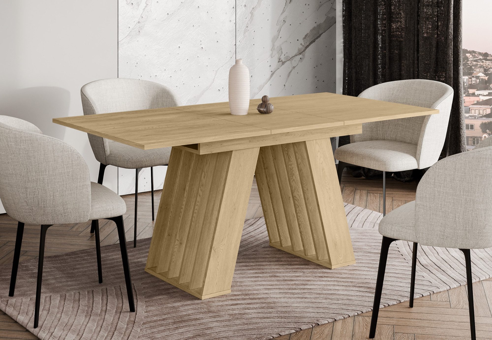 Home Collective Esstisch ausziehbar Tisch Küchentisch Esszimmertisch Ausziehtisch (Esszimmer Küche Wohnzimmer Esstisch erweiterbar), modernes Design mit A-Linien-Gestell, 120-160 x 80 cm Eiche