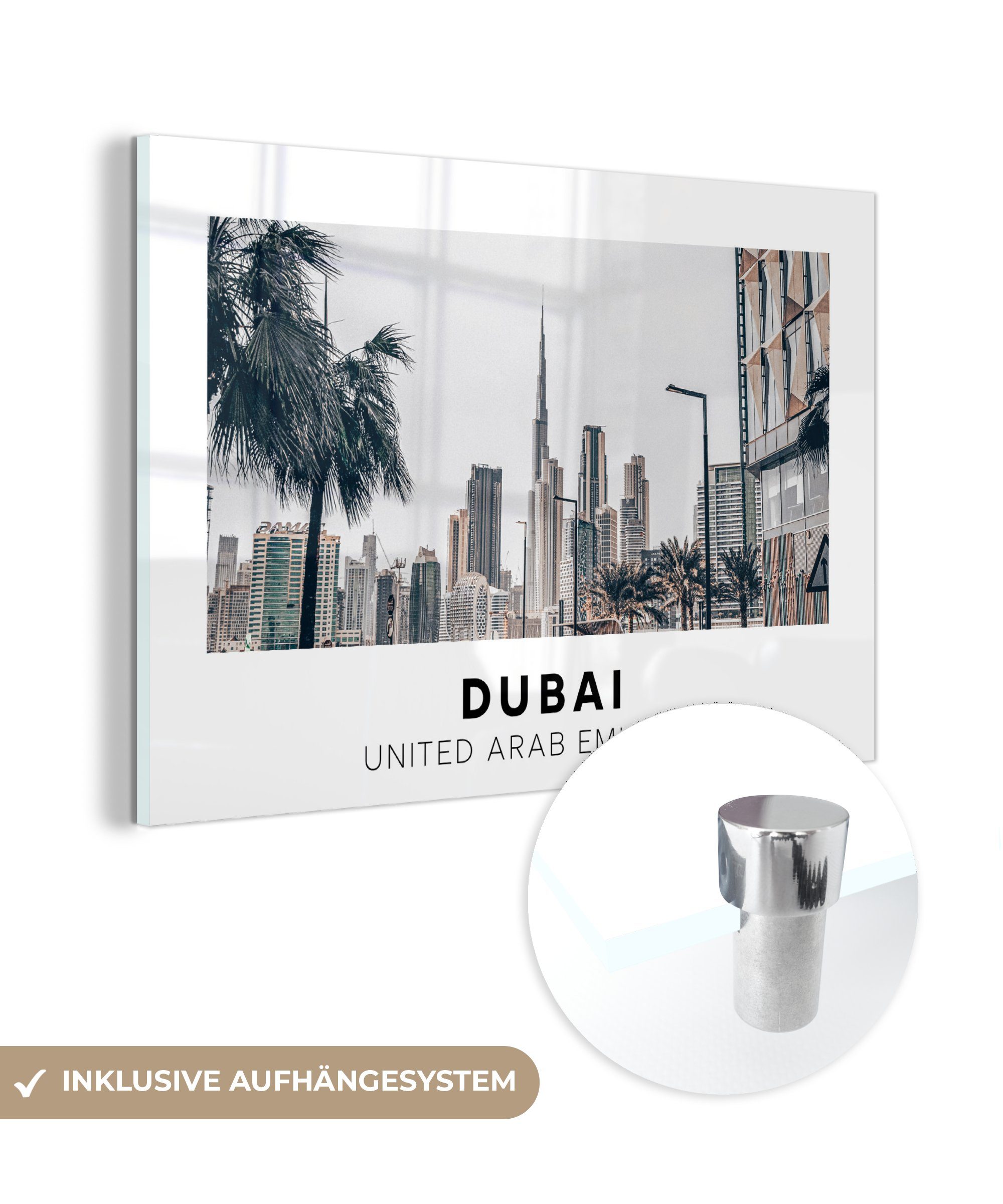 Glasbilder (1 Acrylglasbild Palme, Glas Wanddekoration - Glas Dubai MuchoWow auf - Wandbild Bilder - - St), - Foto Skyline auf