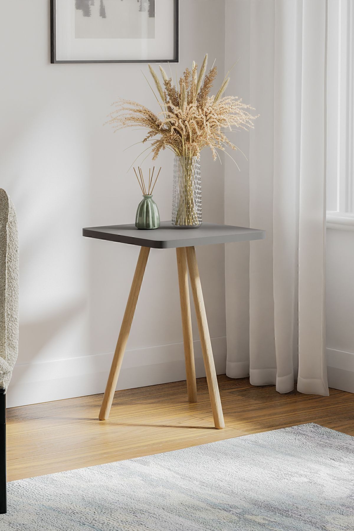 en.casa Beistelltisch (1-St), Holzbeine, 34x34 cm, 45 cm hoch, Farbe: Grau günstig online kaufen