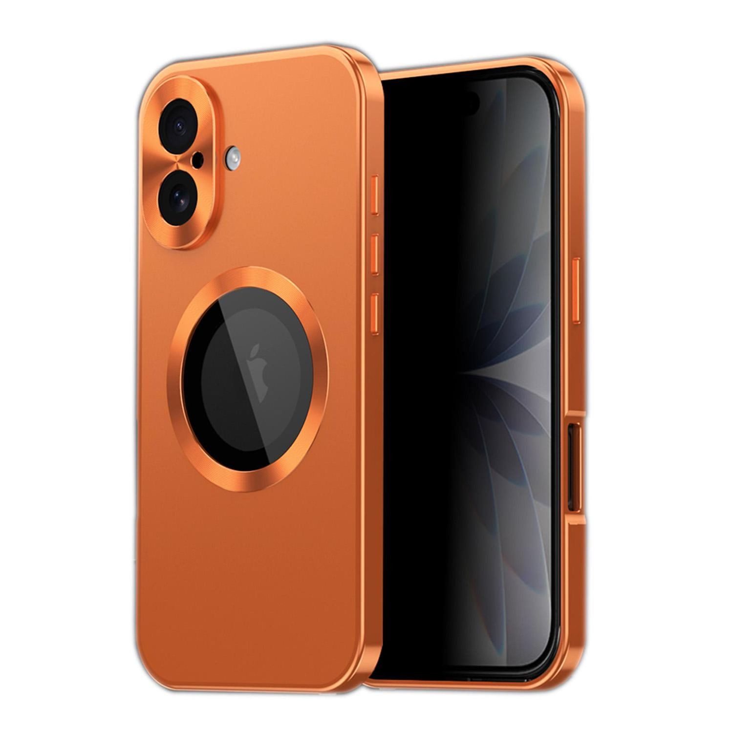 Wigento Handyhülle Für Apple iPhone 17 Full Cover MagSafe Hülle Metallrahmen Orange, Magnetverschluss, MagSafe-kompatibel, stoßfest, präzise Aussparungen