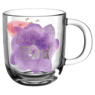 LEONARDO Tasse LUMINOSA, Transparent, Lila, Rosa, Grau, 400 ml, Glas, Kaffeetasse, mit Schriftzug