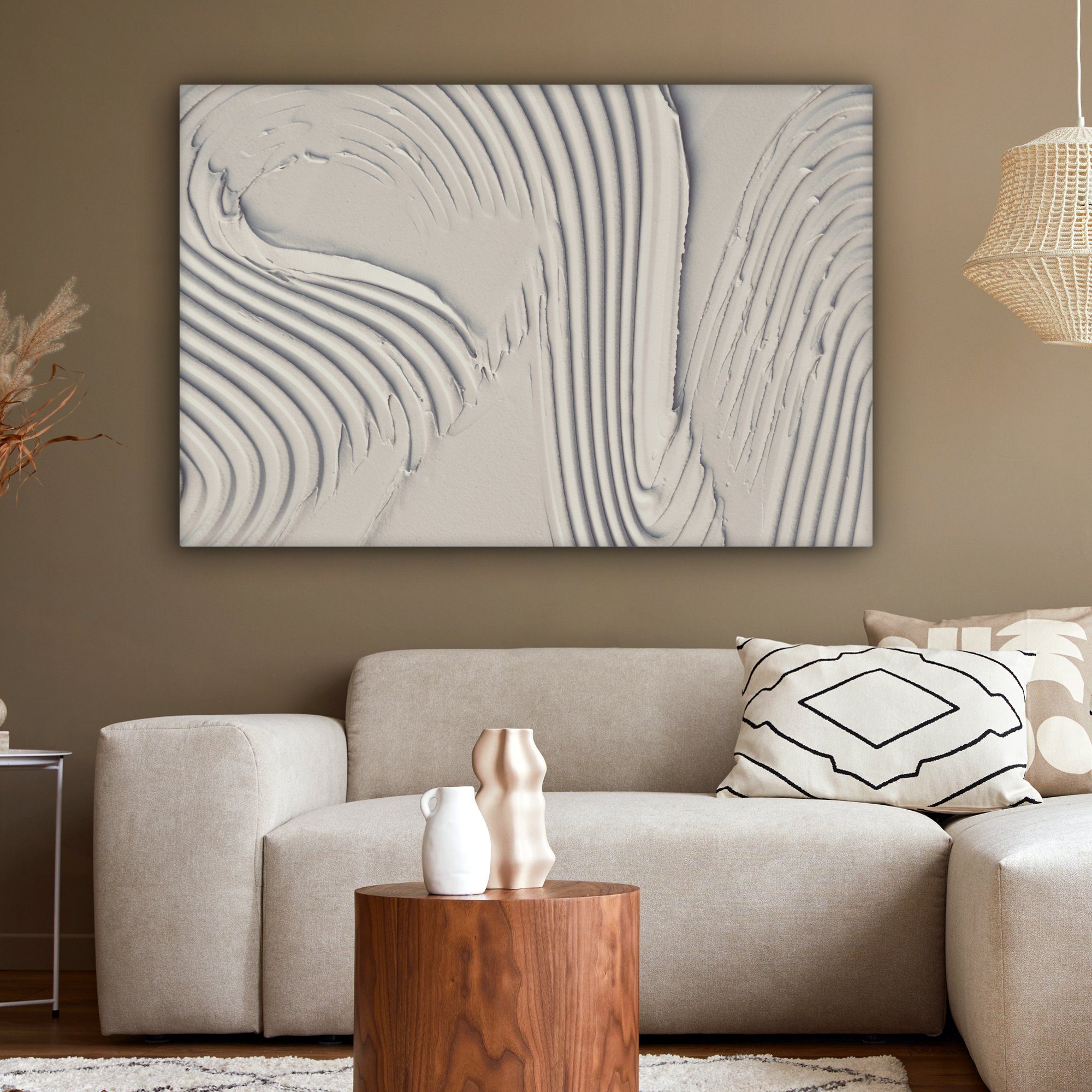 OneMillionCanvasses® Leinwandbild Abstrakt alle 120x80 XXL, Gemälde, - Linien cm Kunst St), - Wandbild für Wohnbereiche, - (1 Weiß, großes
