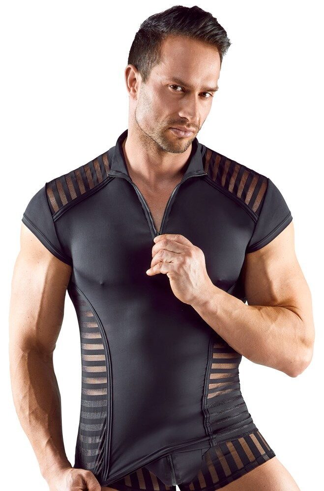 Svenjoyment Muskelshirt Betonendes Shirt mit transparenten Streifen - schwarz (1-tlg) Aus weicher Mikrofaser