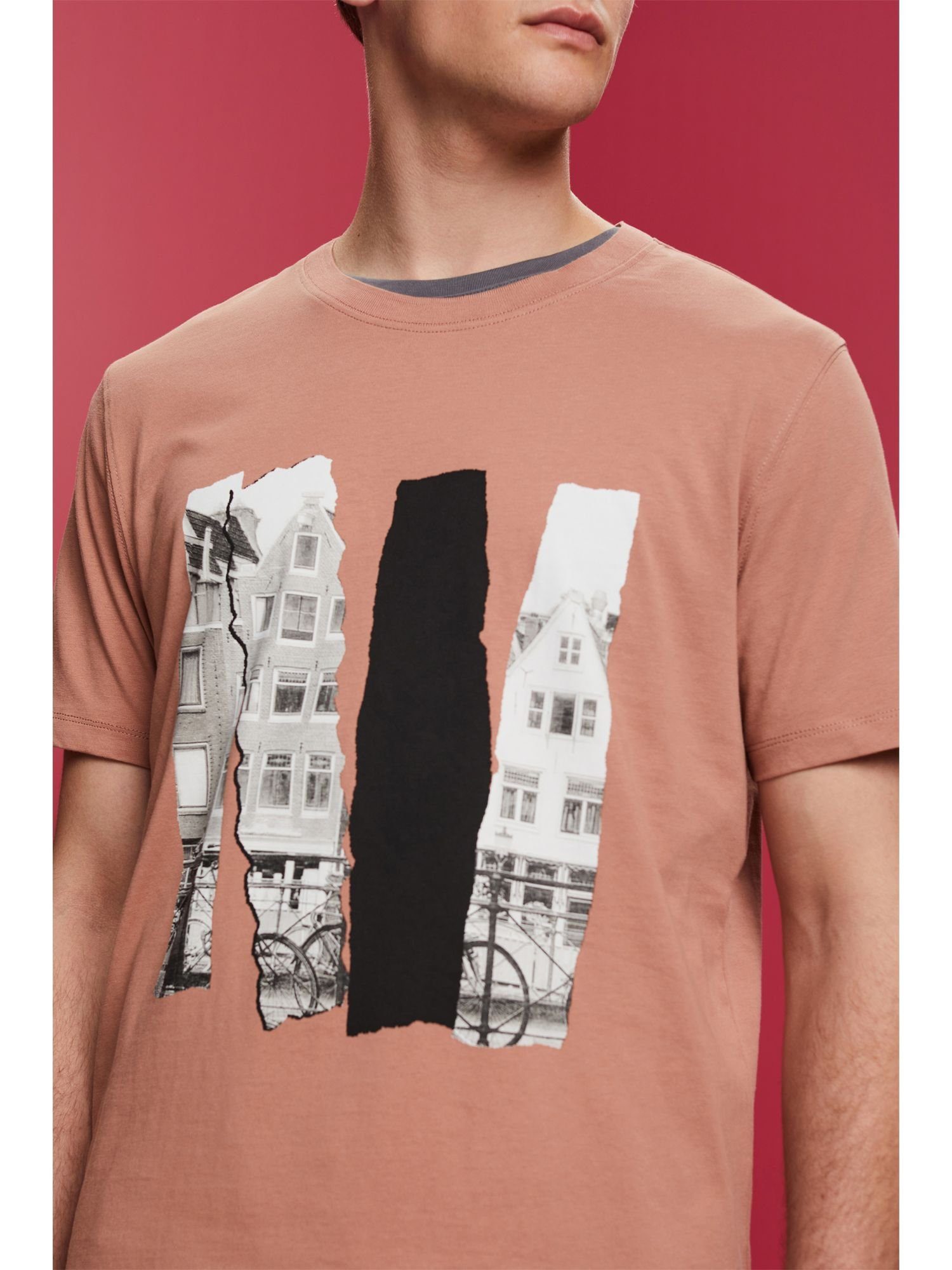 Esprit T-Shirt 100 OLD PINK % Print, mit Rundhals-T-Shirt Baumwolle (1-tlg) DARK