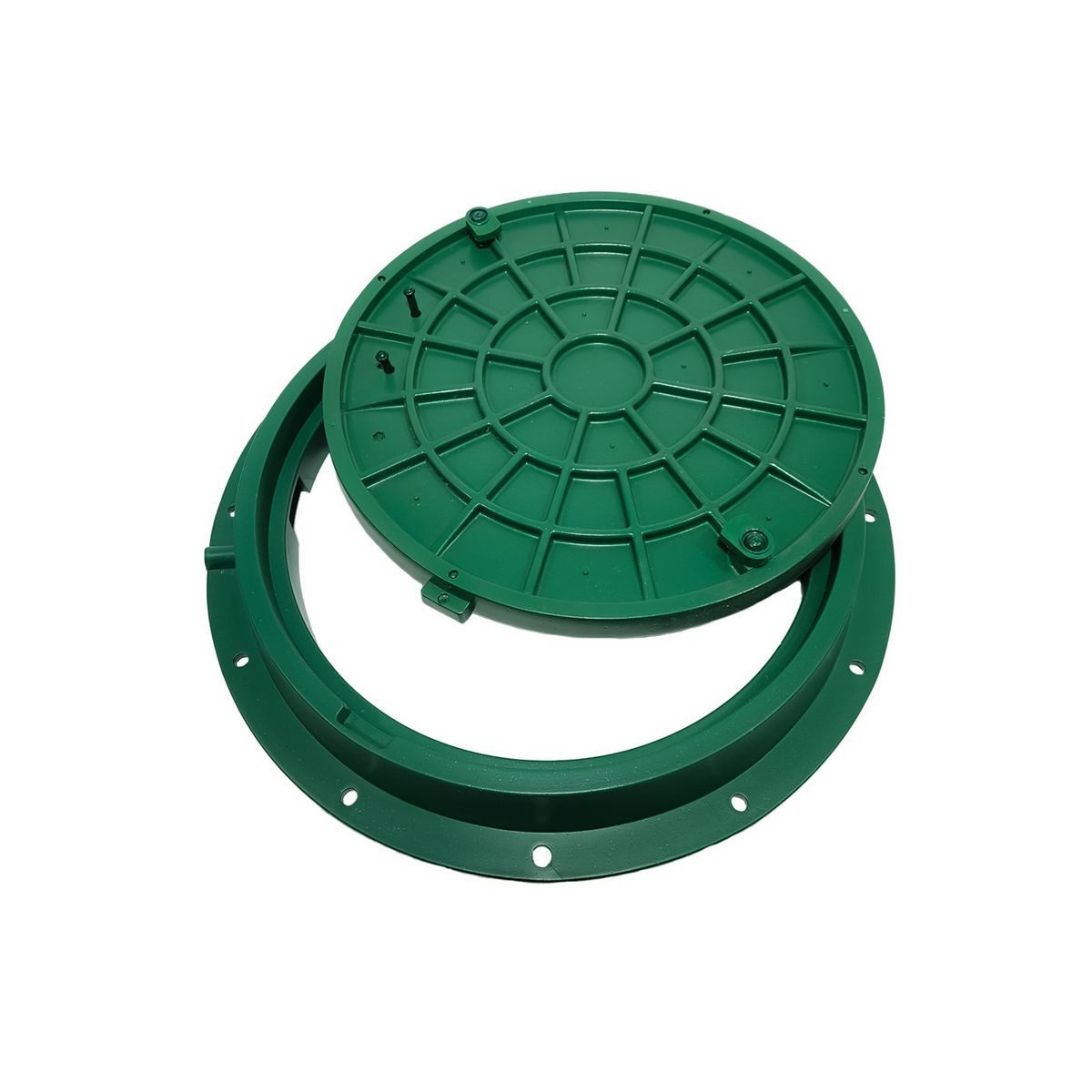 Xanie Erdschacht Schachtdeckel DN600 mit Rahmen Ø 800 mm + Verriegelung, Kunststoff A15, 80x80x9.5 cm, Grün, begehbar, rutschsicher, korrosionsbeständig