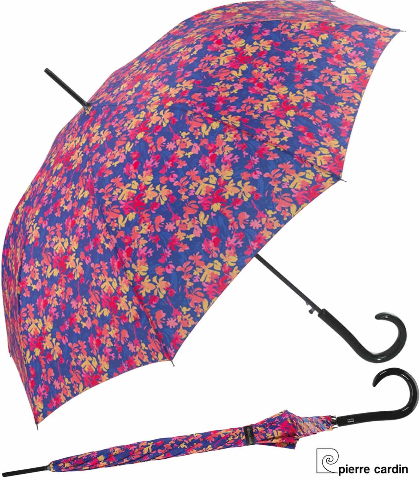 Pierre Cardin Langregenschirm mit Auf-Automatik Frühlingsblumen - blue, farbenfrohe Blumenpracht