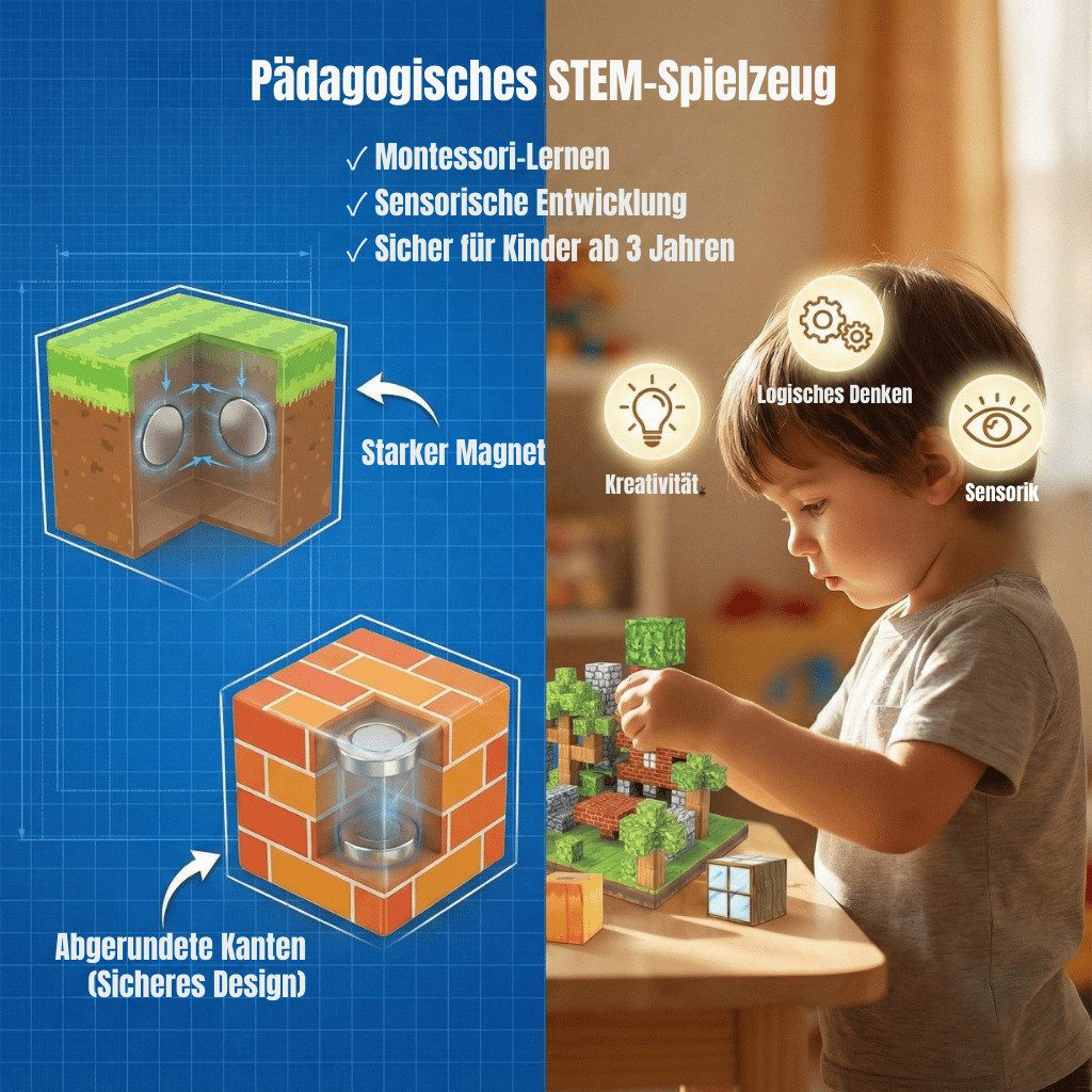 Goldstern-Tech Dream World Magnetspielbausteine, (Bauset, Thembausteine, 208 St., Magnetisches Würfel-Bausystem mit erweiterbarer Bausteinanzahl)