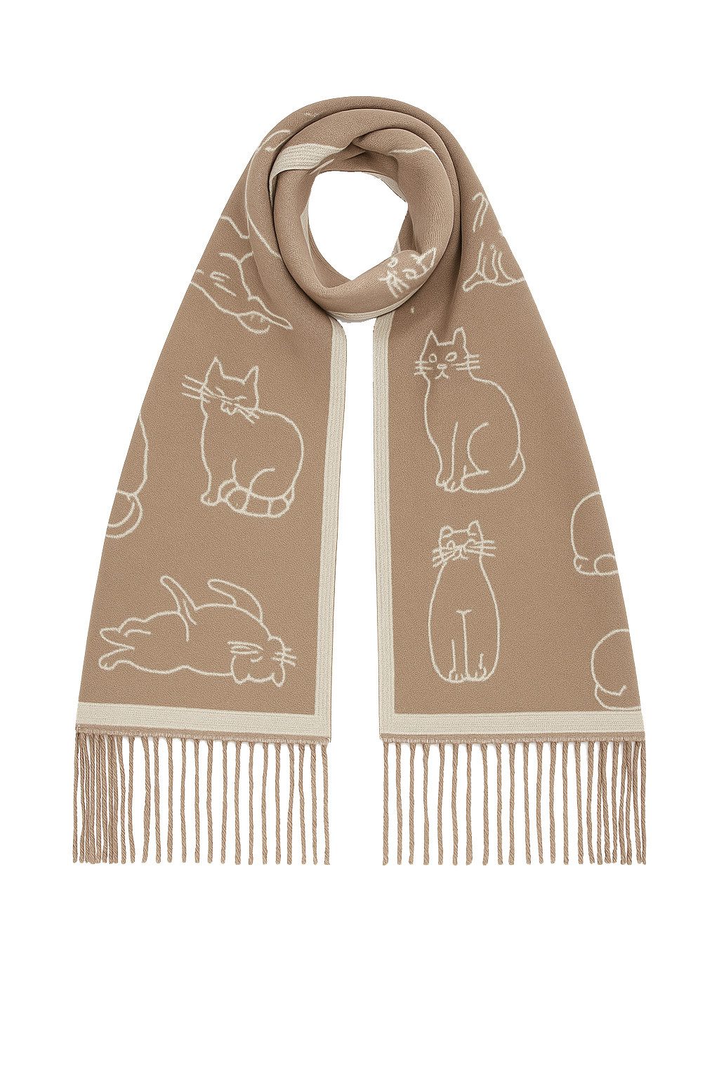 Faera Modeschal Katzenmuster mit Fransen, (1-St), 9433 in Beige