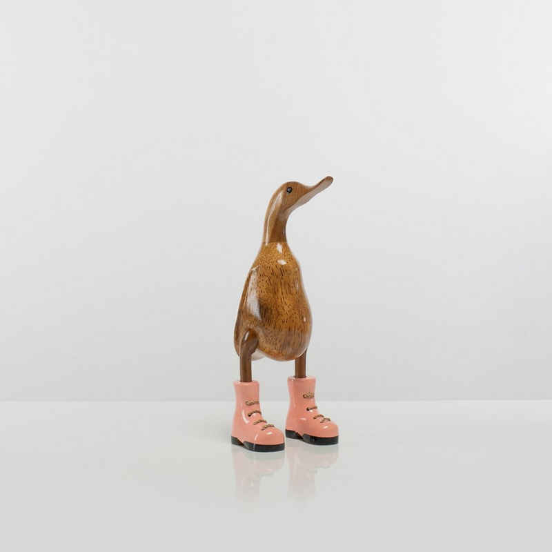 Rikmani Dekofigur Holzfigur Ente Stiefel - Handgefertigte Dekoration aus Holz Geschenk Figur (3-er Set), 3 Holzarten