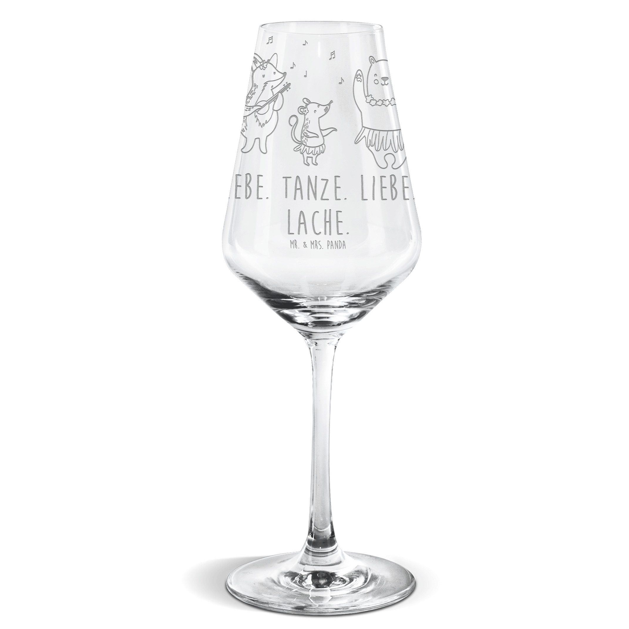 Mr. & Mrs. Panda Weißweinglas Waldtiere Aloha - Transparent - Geschenk, Musik, Weinglas mit Gravur, Premium Glas, Alltagstauglich & robust