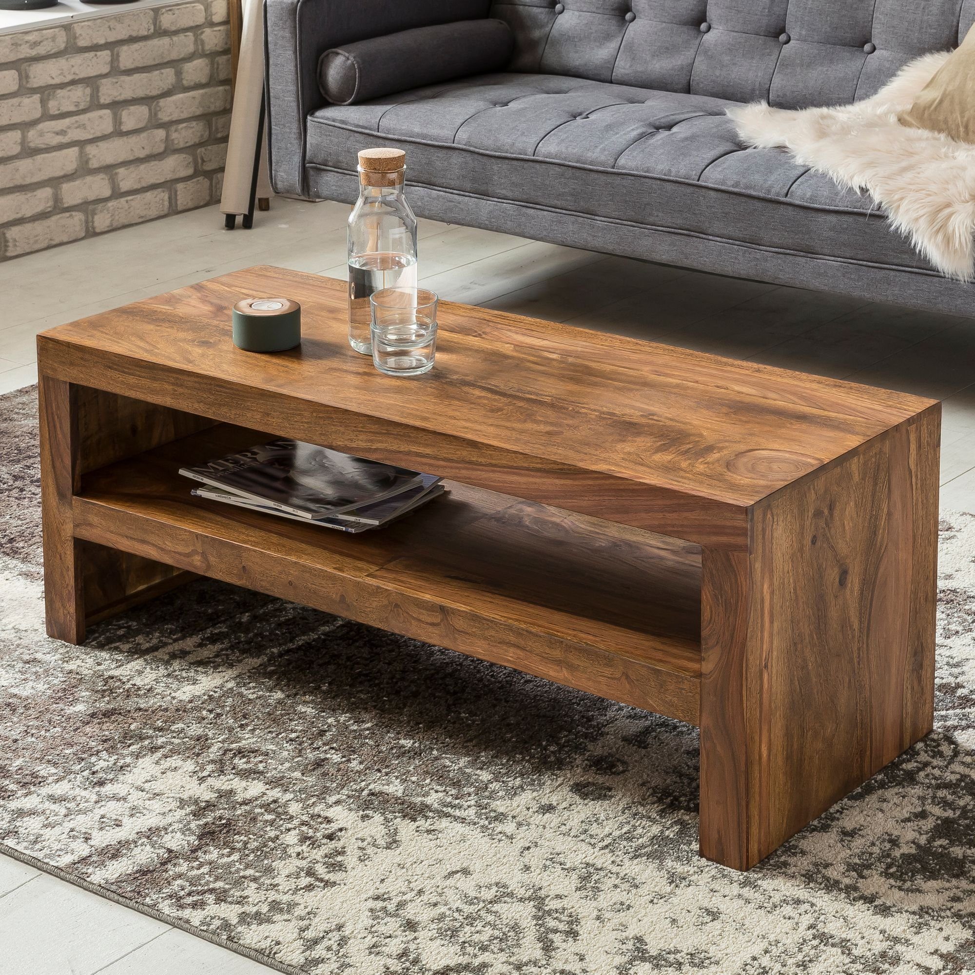 FINEBUY Couchtisch »SuVa1161_1«, Couchtisch Massiv-Holz Durban 110 cm breit  Wohnzimmer-Tisch braun Landhaus-Stil Beistelltisch online kaufen | OTTO