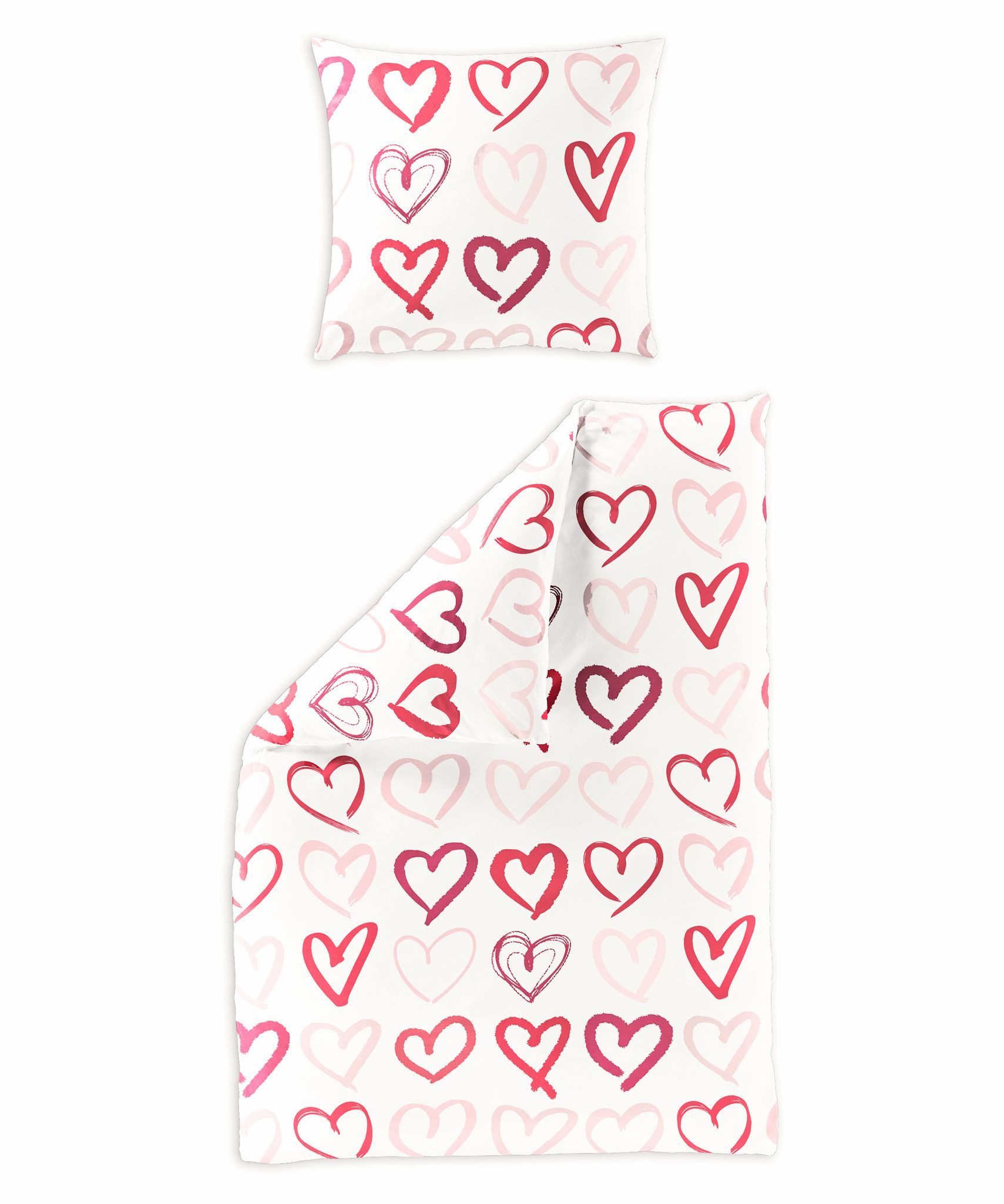 BIERBAUM Bettwäsche 135x200cm Herzen in Rosa, Mako-Satin, 2 teilig, süßes M günstig online kaufen