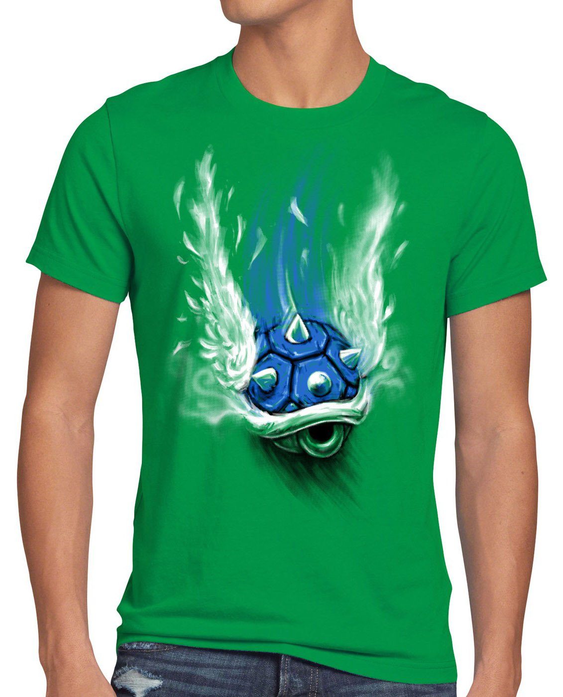 style3 Print-Shirt Herren T-Shirt Blauer Panzer kart videospiel konsole mario kart n64 switch super grün | T-Shirts