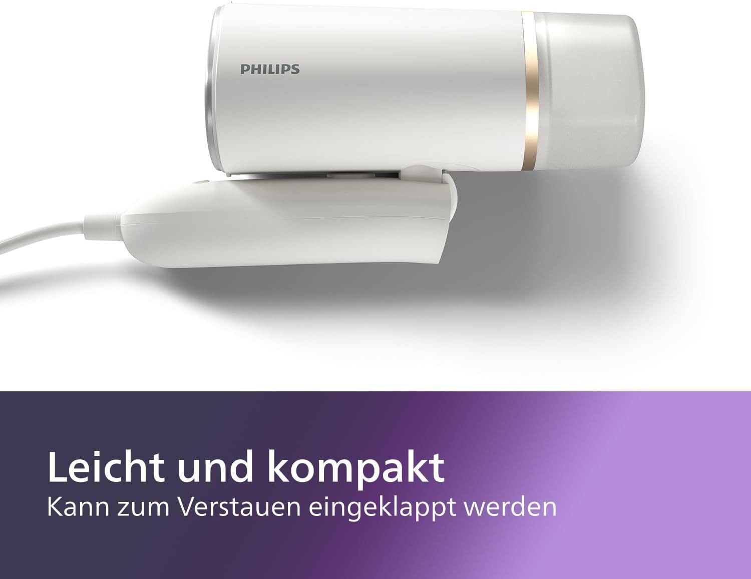 Philips Dampfbügeleisen Tragbarer Dampfglätter 3000 Series - 1000 W, 1000,00 W, Kompakt und Faltbar & Abnehmbarer 120ml Wassertank – Bild 4 von 5