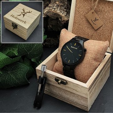 Holzwerk Quarzuhr ERKNER Damen und Herren Holz Armband Uhr in schwarz & gelb