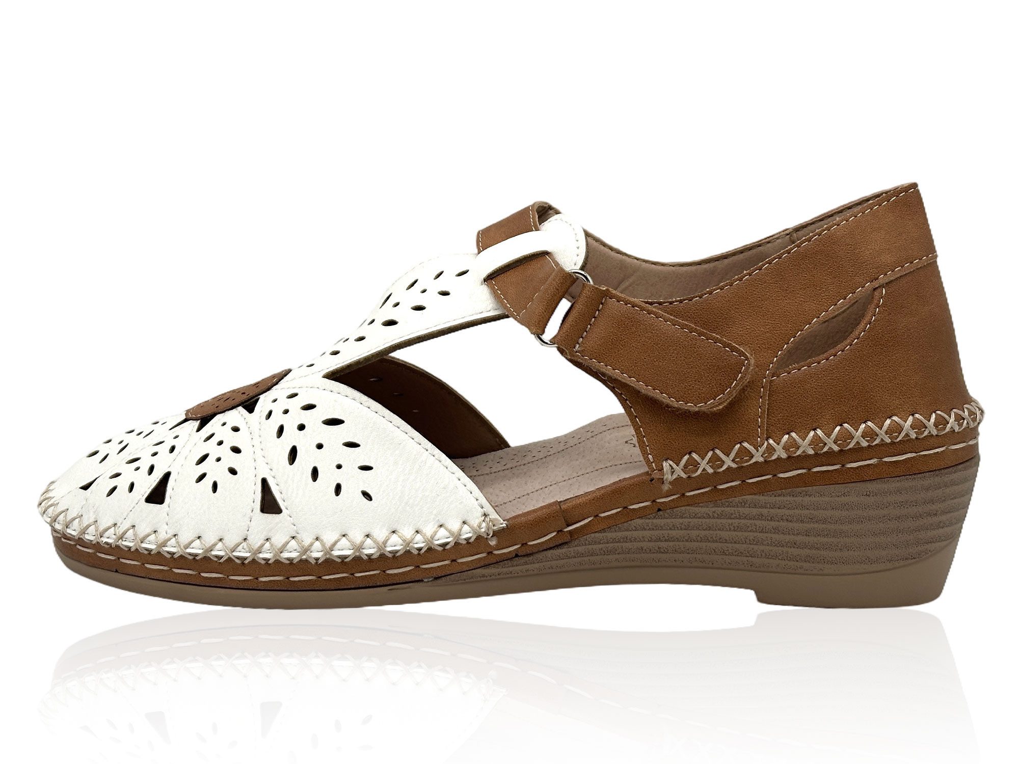 Nowaland Damen Komfort Sandalen mit Klettverschluss und Keilabsatz Sandale Atmungsaktiv, weich gepolstert, flexible Laufsohle
