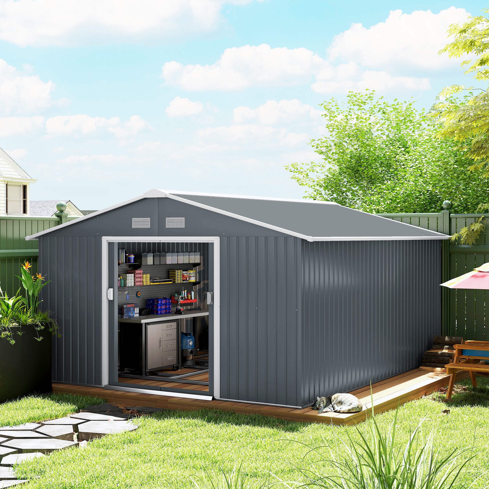 Outsunny Gerätehaus Fahrradschuppen, Schuppen, BxT: 340x386 günstig online kaufen