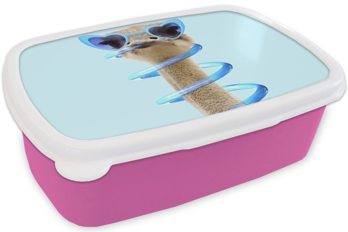 Erwachsene, Kunststoff Snackbox, Blau Sonnenbrille Lunchbox Kunststoff, Brotdose Tiere, für rosa - Brotbox Kinder, - (2-tlg), MuchoWow - Mädchen, Strauß