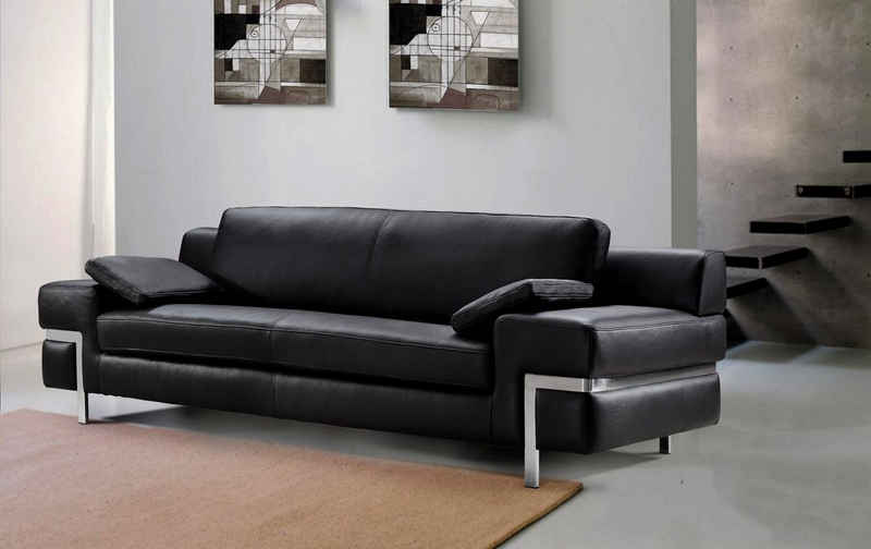 Salottini 3-Sitzer Designer 3er Sofa Bormio XL 3-Sitzer Leder Couch Garnitur, Edelstahl